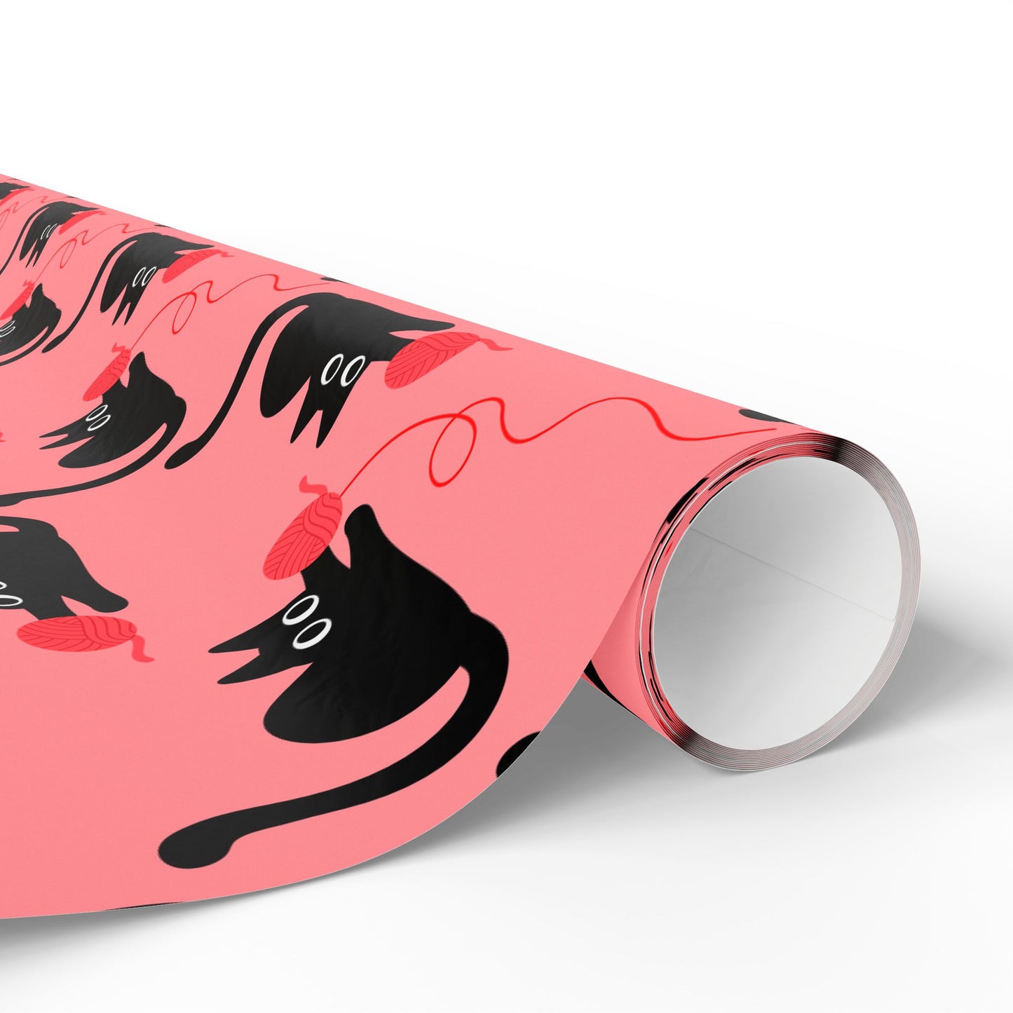 Pink Cat Wrapping Paper – Playful Black Kitty Design for Every Occasion - Lokipawz