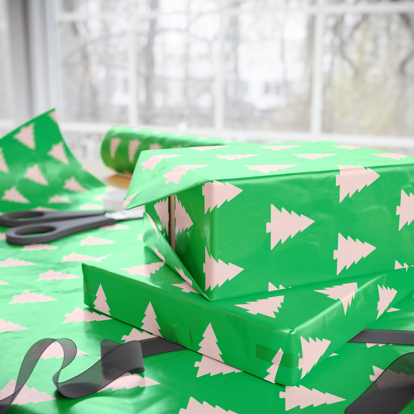 Evergreen Pop – Minimalist Holiday Tree Wrapping Paper
