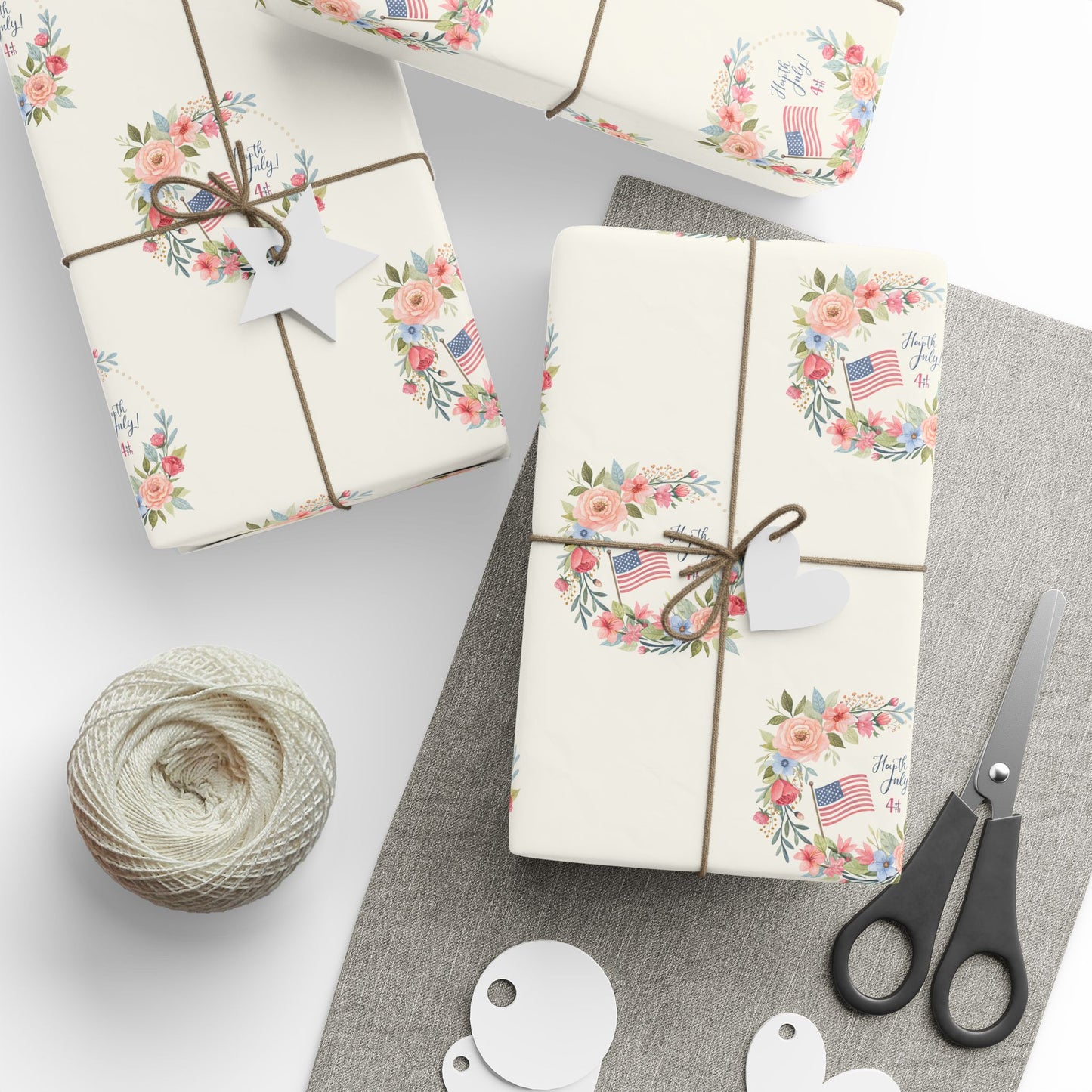 Floral American Flag Wrapping Paper for 4th of July