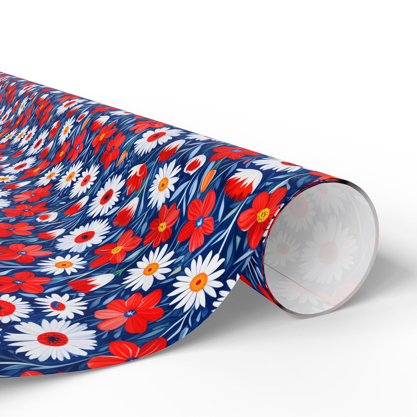 Vibrant Red, Blue and White Floral Wrapping Paper
