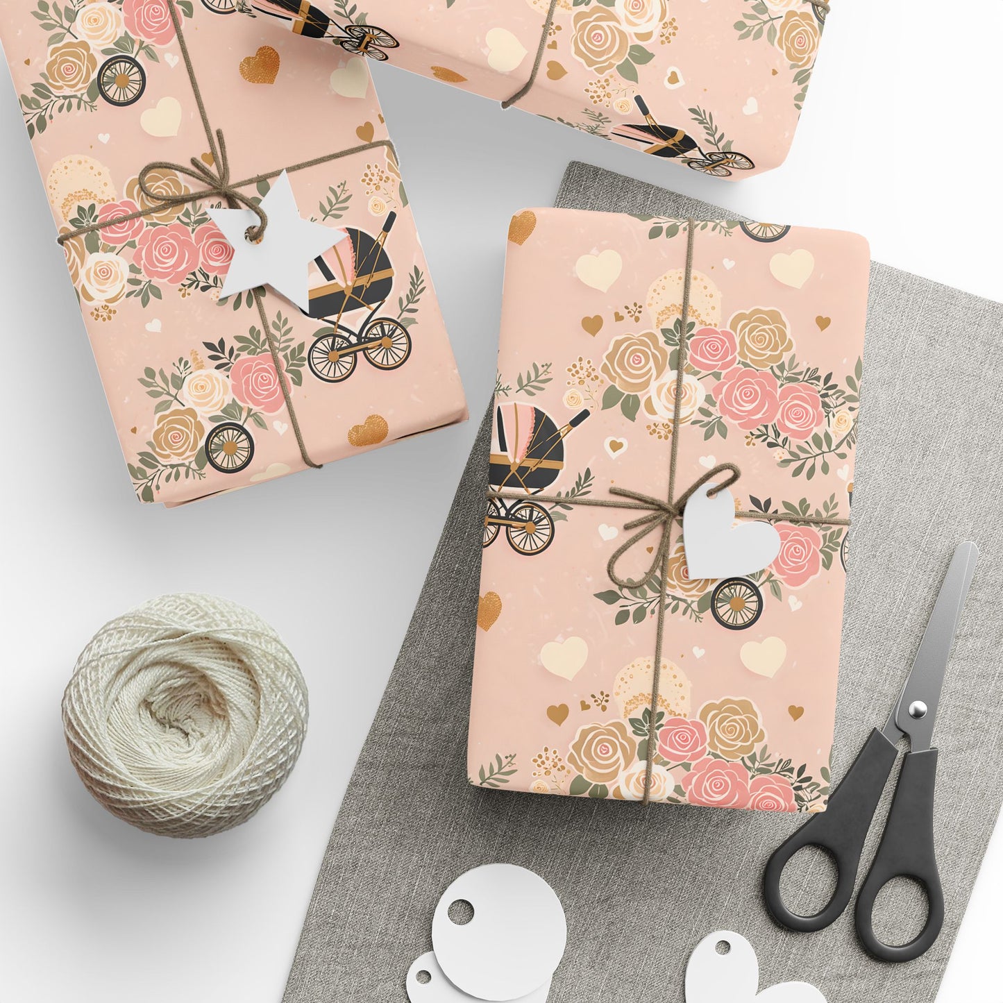 Wrapping Papers - Baby Shower Pattern with Flowers and Carriages