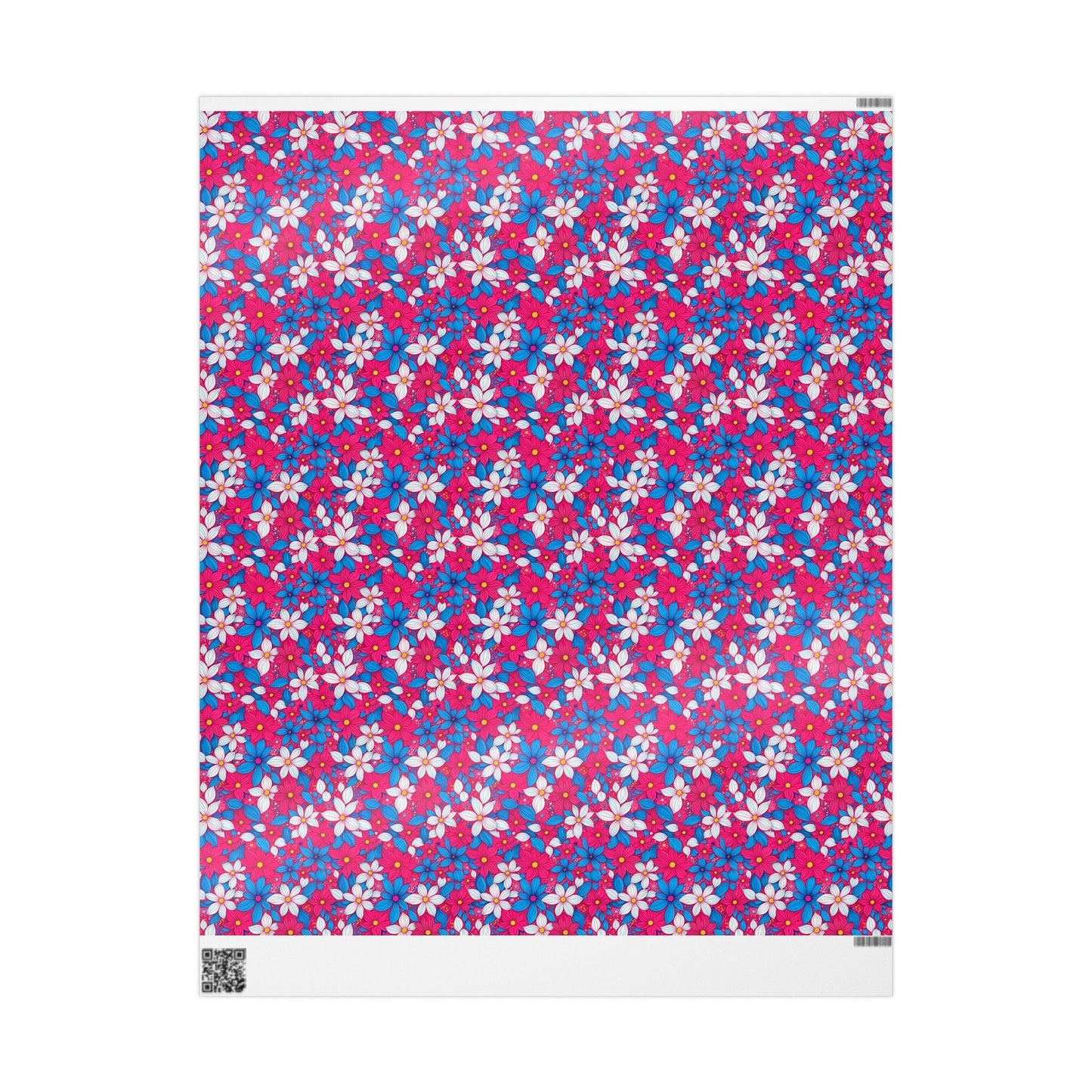 Vibrant Pink, White and Blue Floral Wrapping Paper
