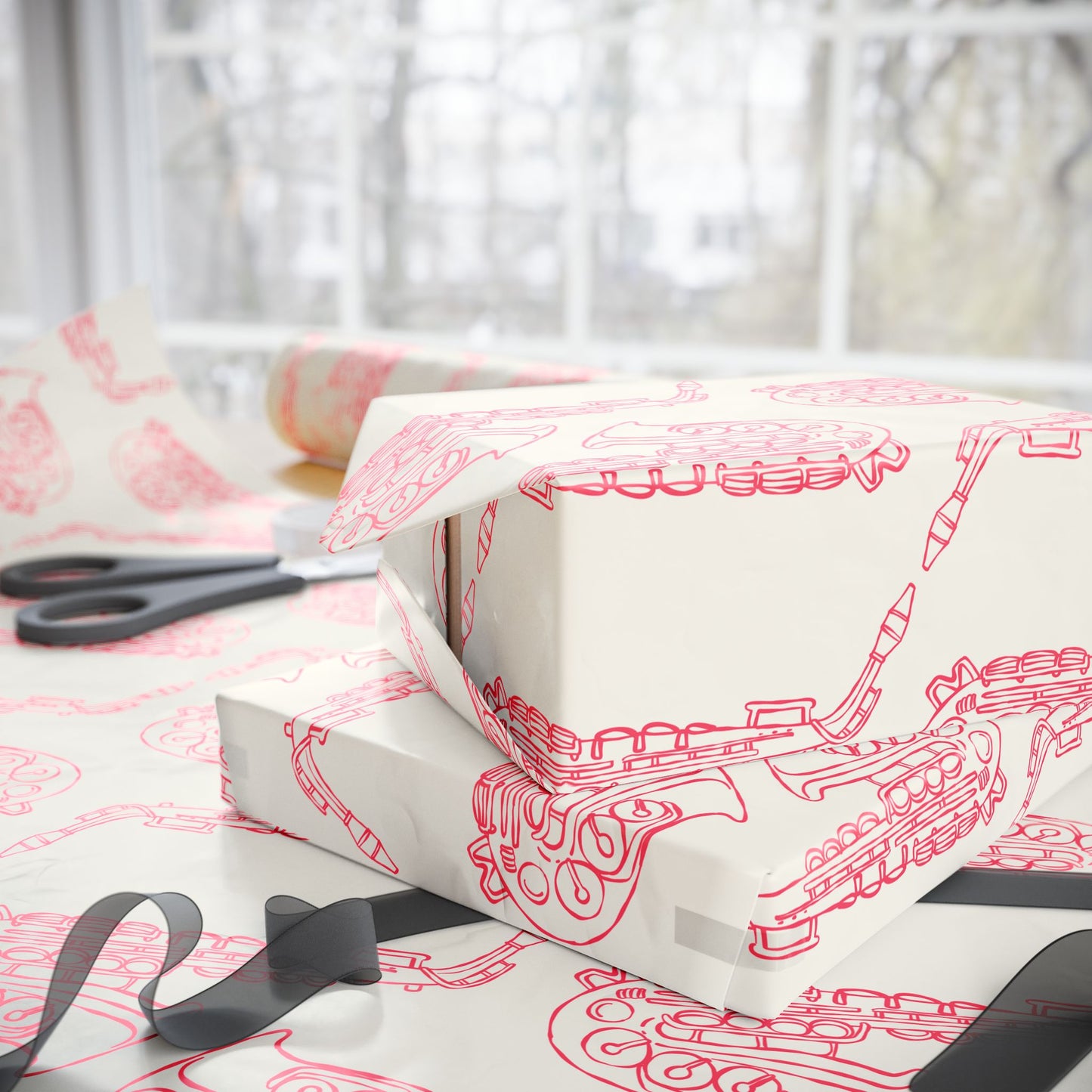 Chic Pink Saxophone Patterned Wrapping Paper