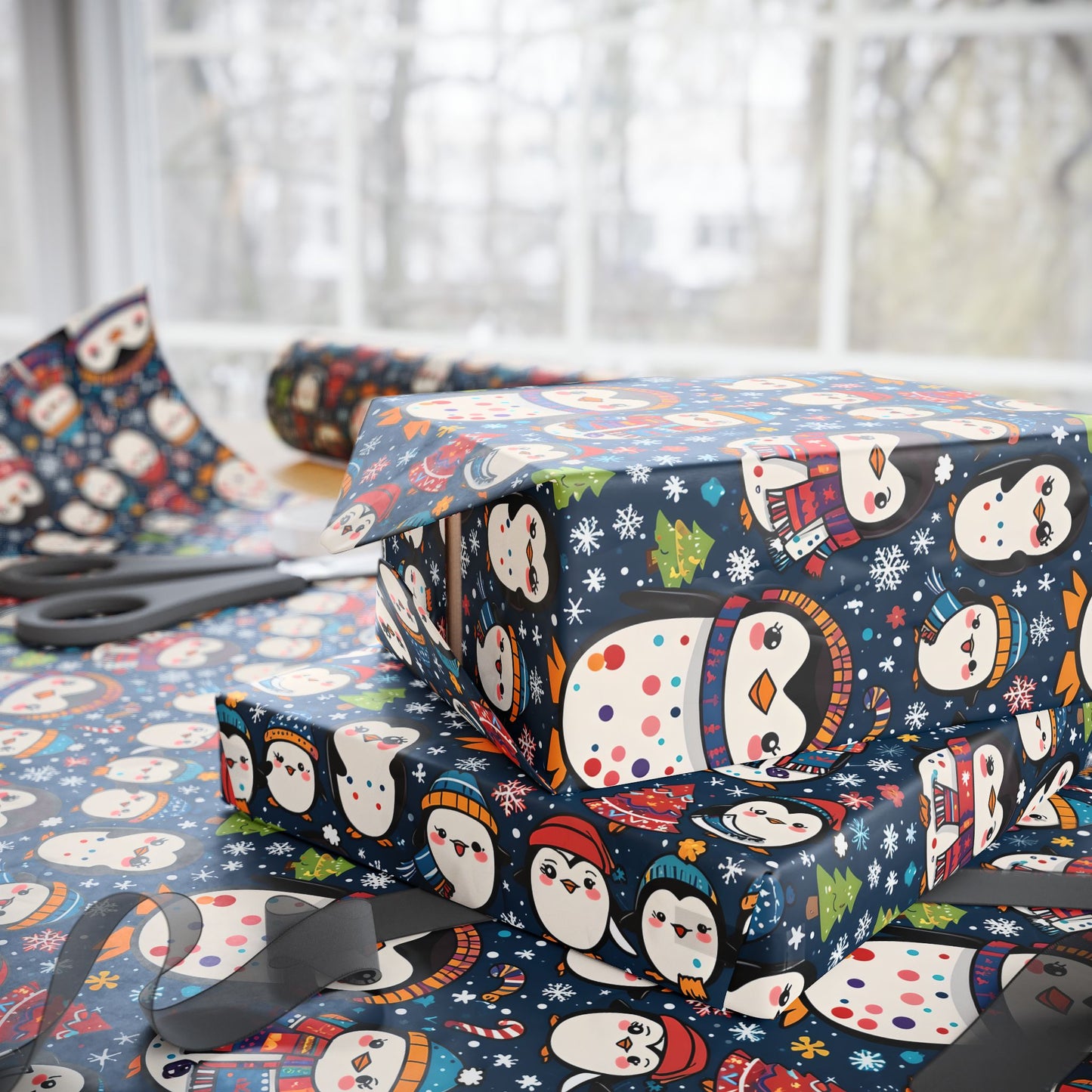 Waddle Wonderland – Cozy Penguins in Holiday Sweaters Wrapping Paper