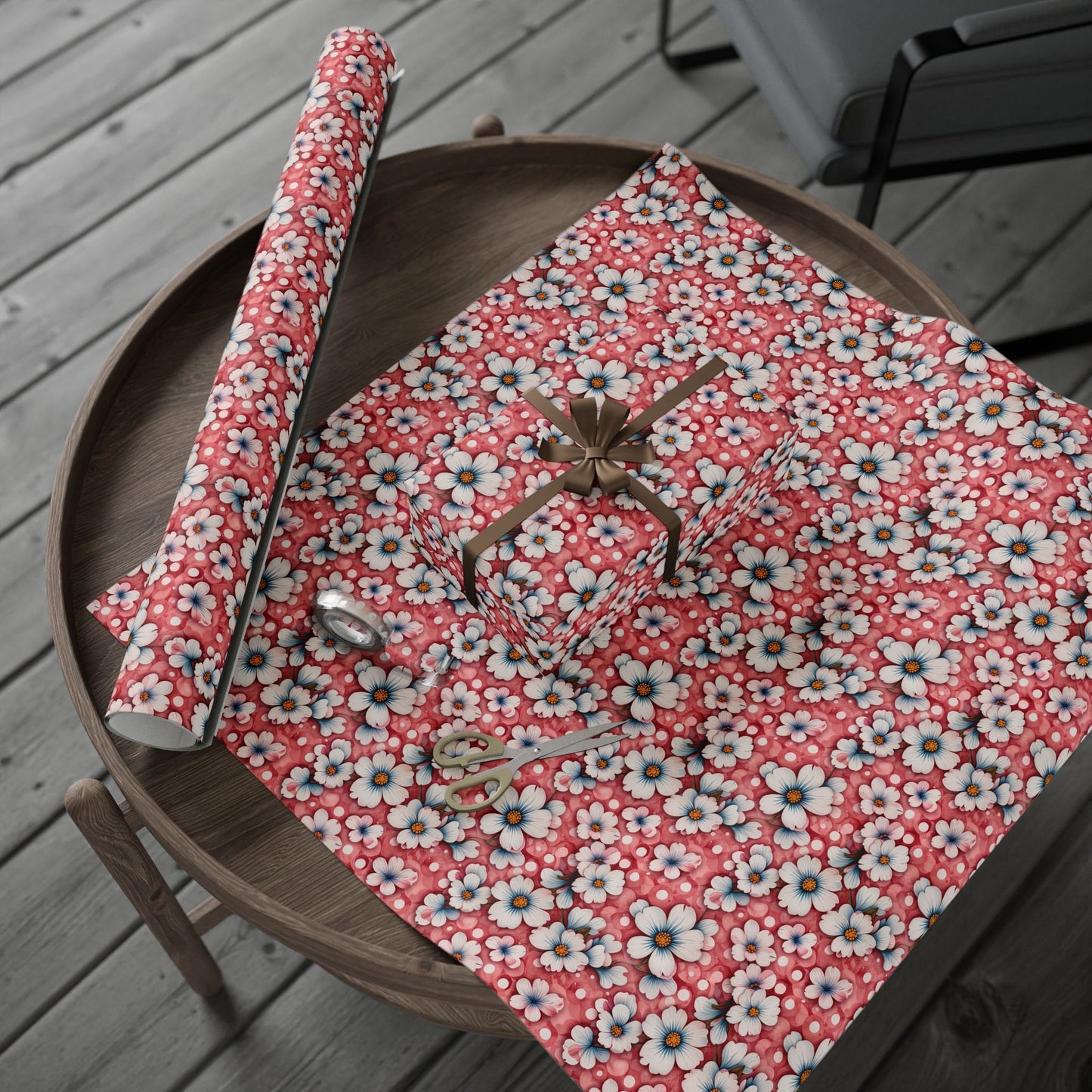 Pink Floral Wrapping Paper Roll