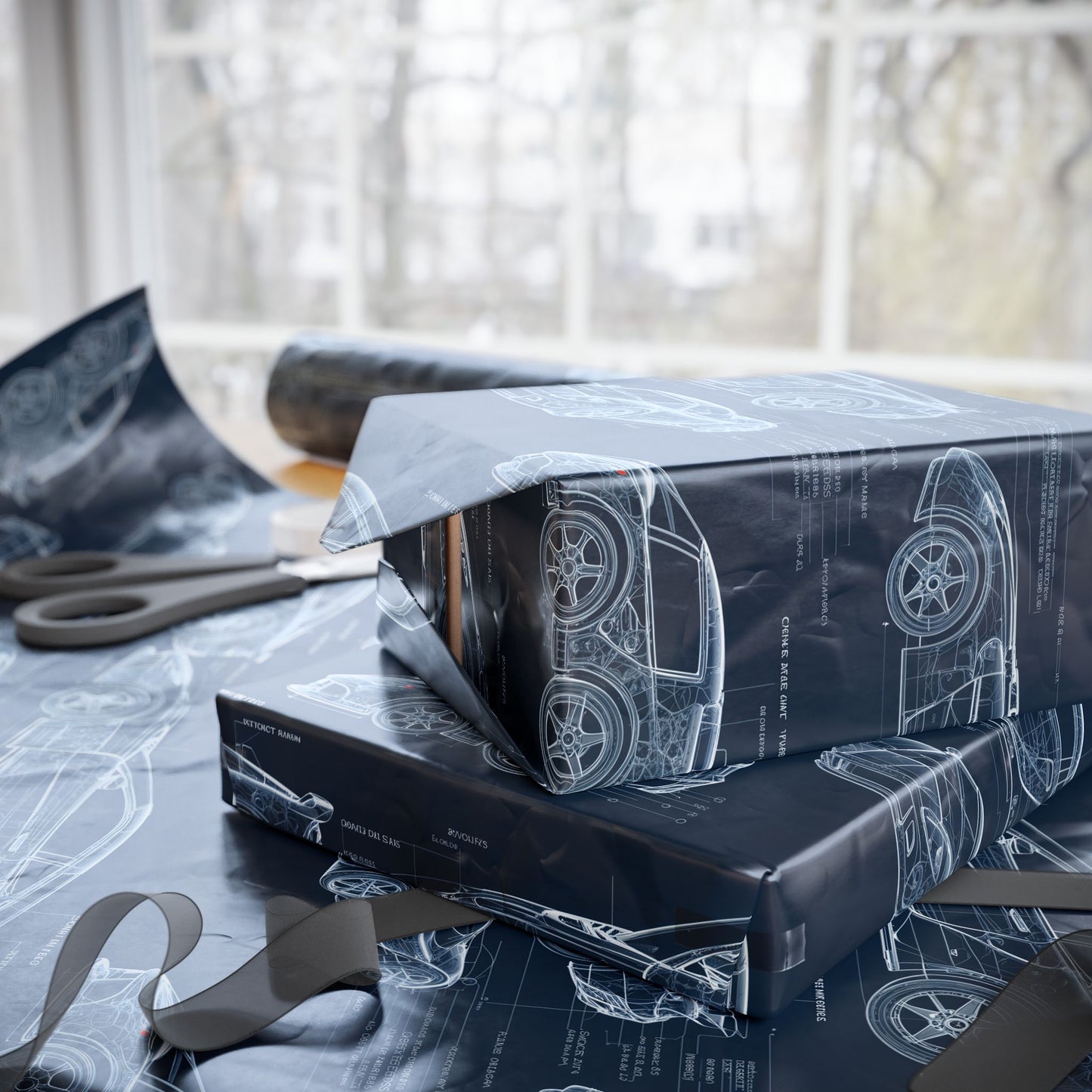 Car Blueprint Wrapping Paper