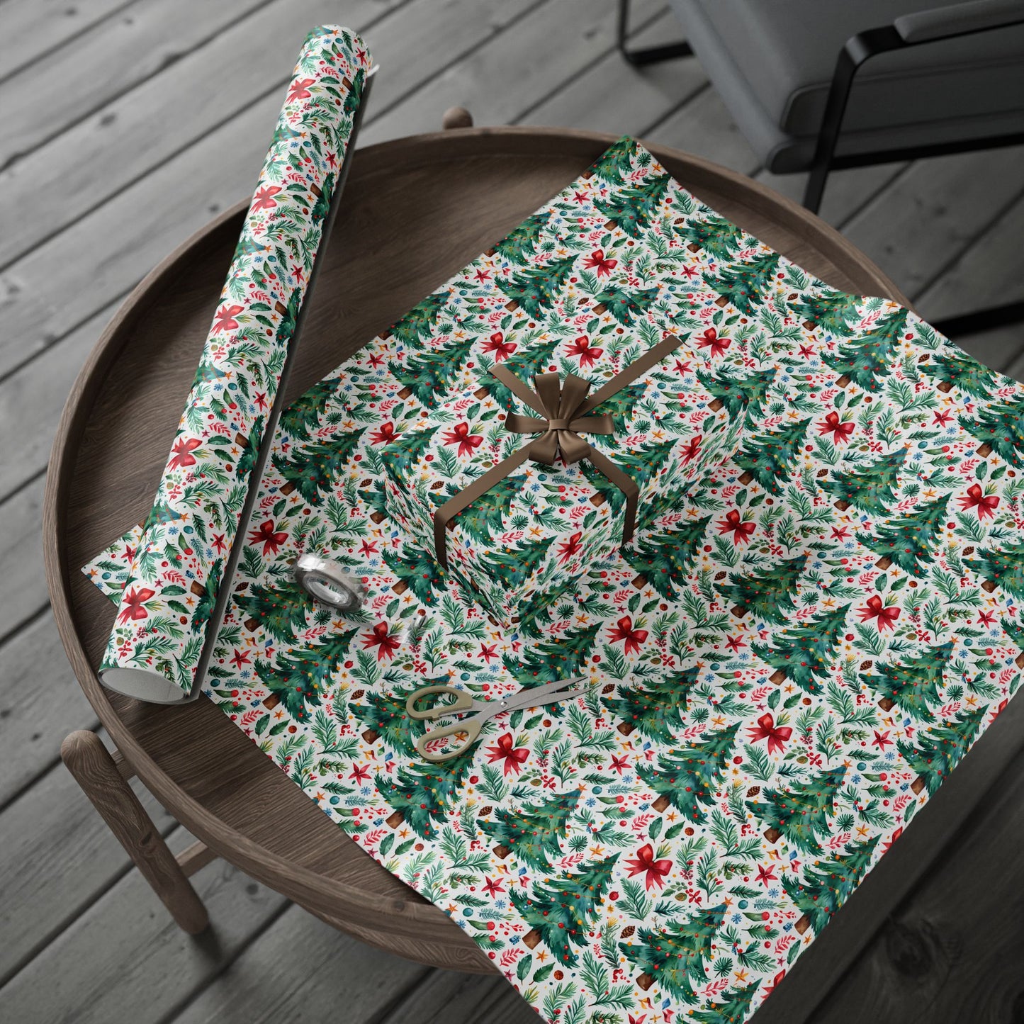 Merry & Bright Botanicals – Watercolor Tree & Garland Wrapping Paper