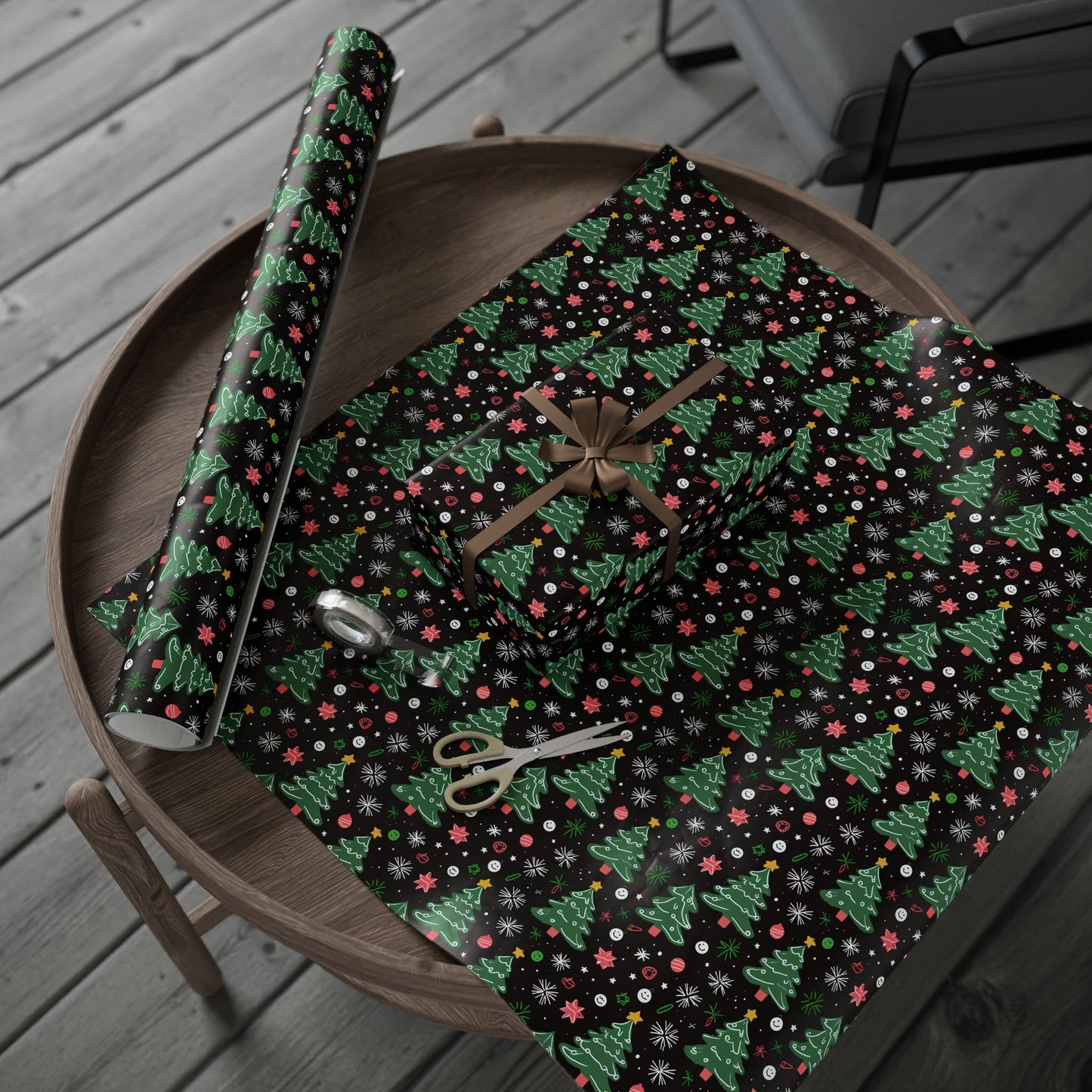 Merry Mischief – Doodled Christmas Tree Wrapping Paper