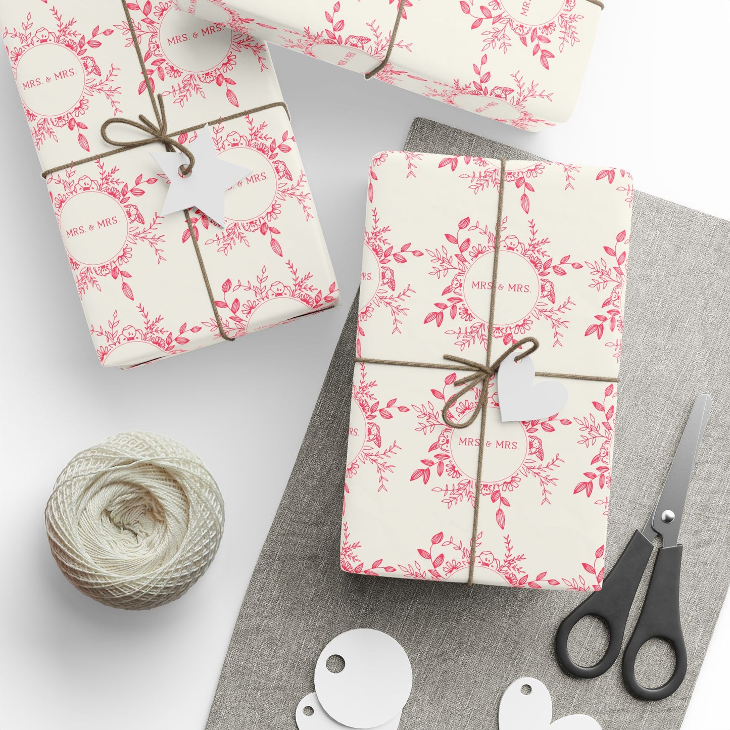 Charming Mrs & Mrs Pink and White Wrapping Paper