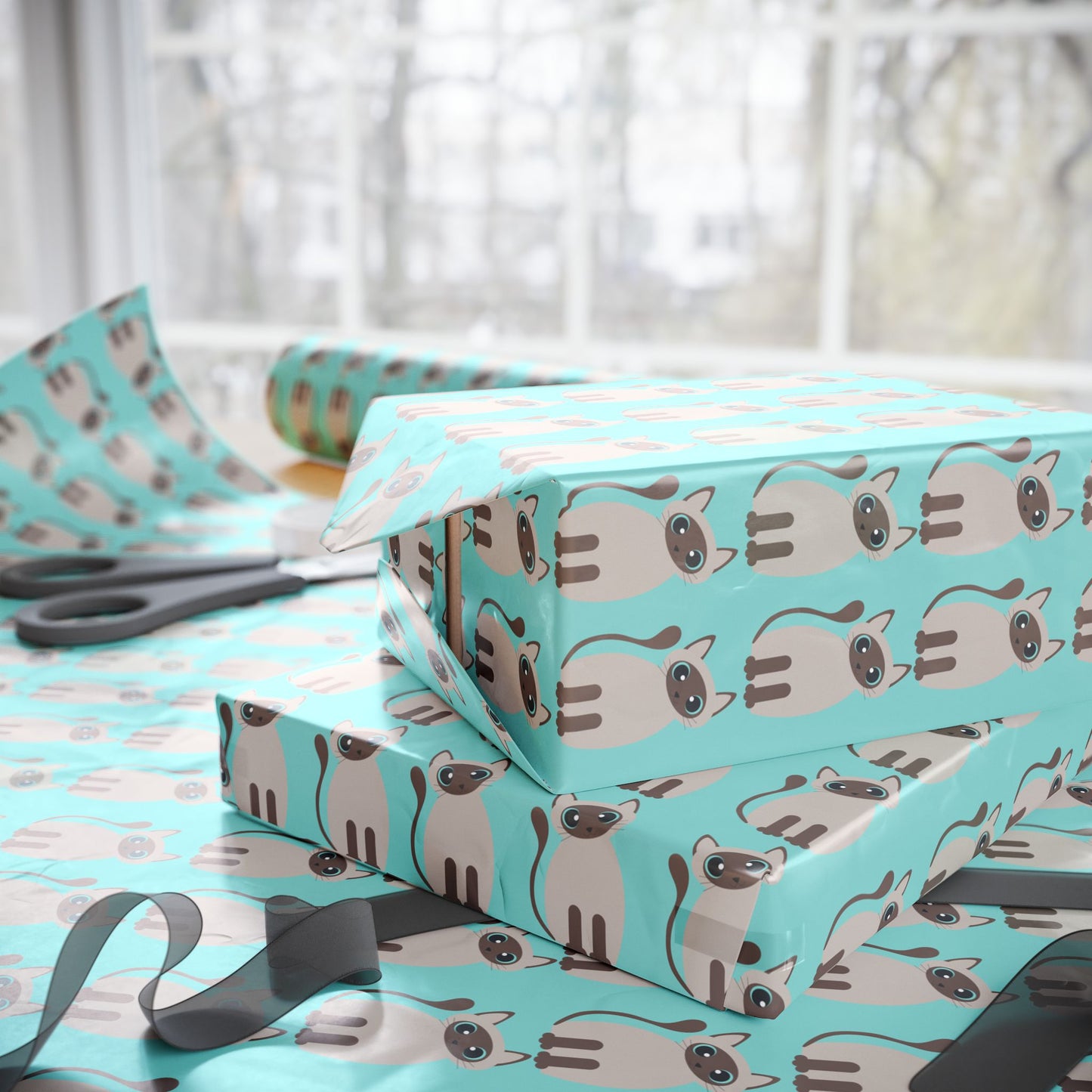 Siamese Cat Wrapping Paper – Elegant Blue Background for Cat Lovers
