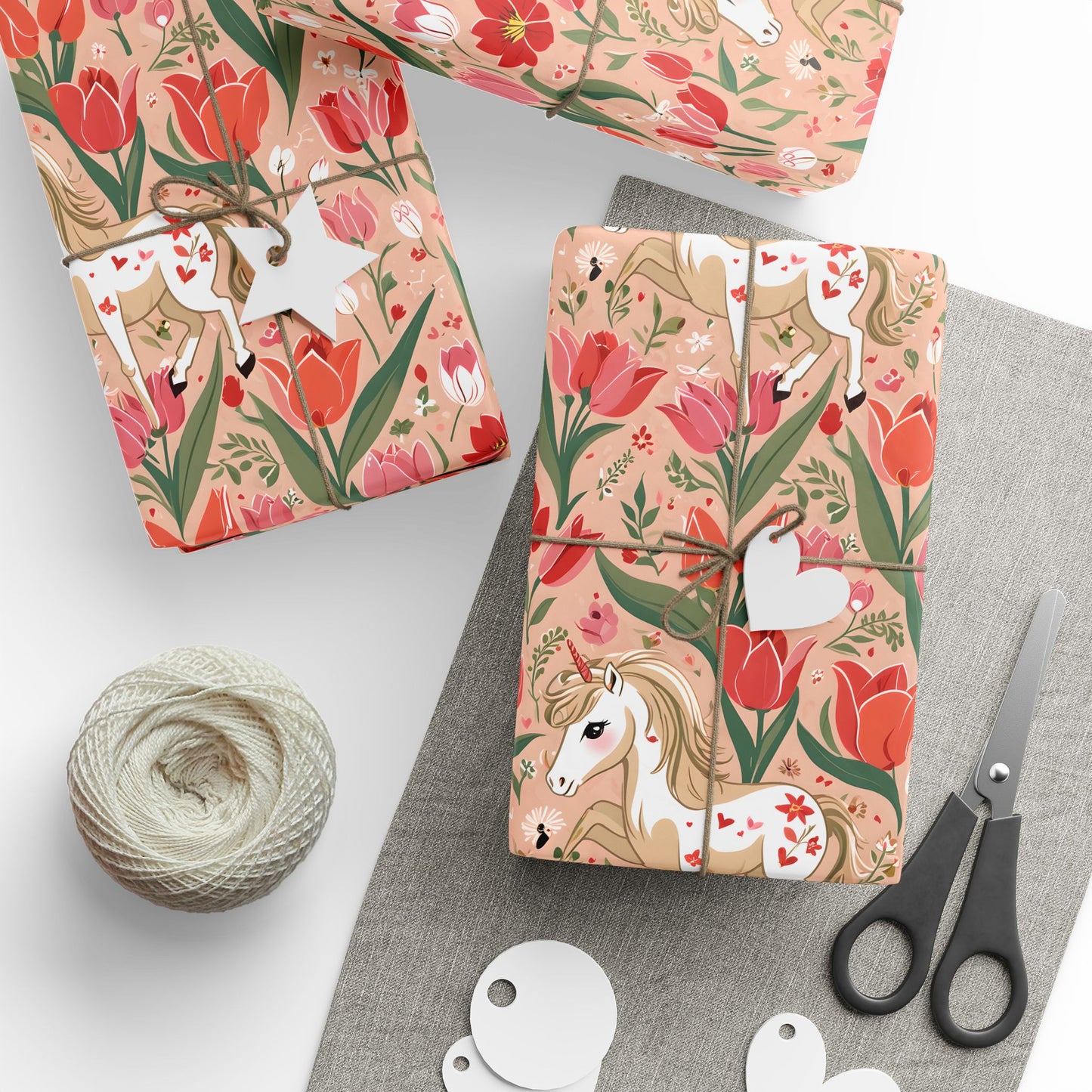Playful Ponies and Tulips Romantic Gift Wrap