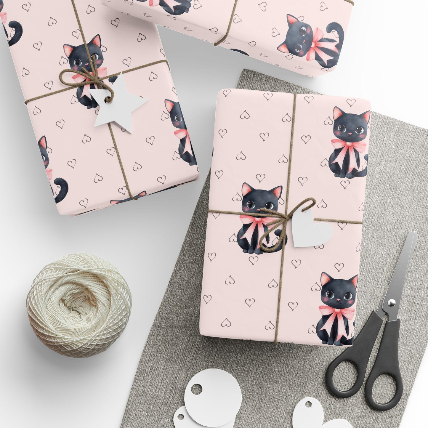 Purrfectly Pink – Black Cat & Bows Wrapping Paper