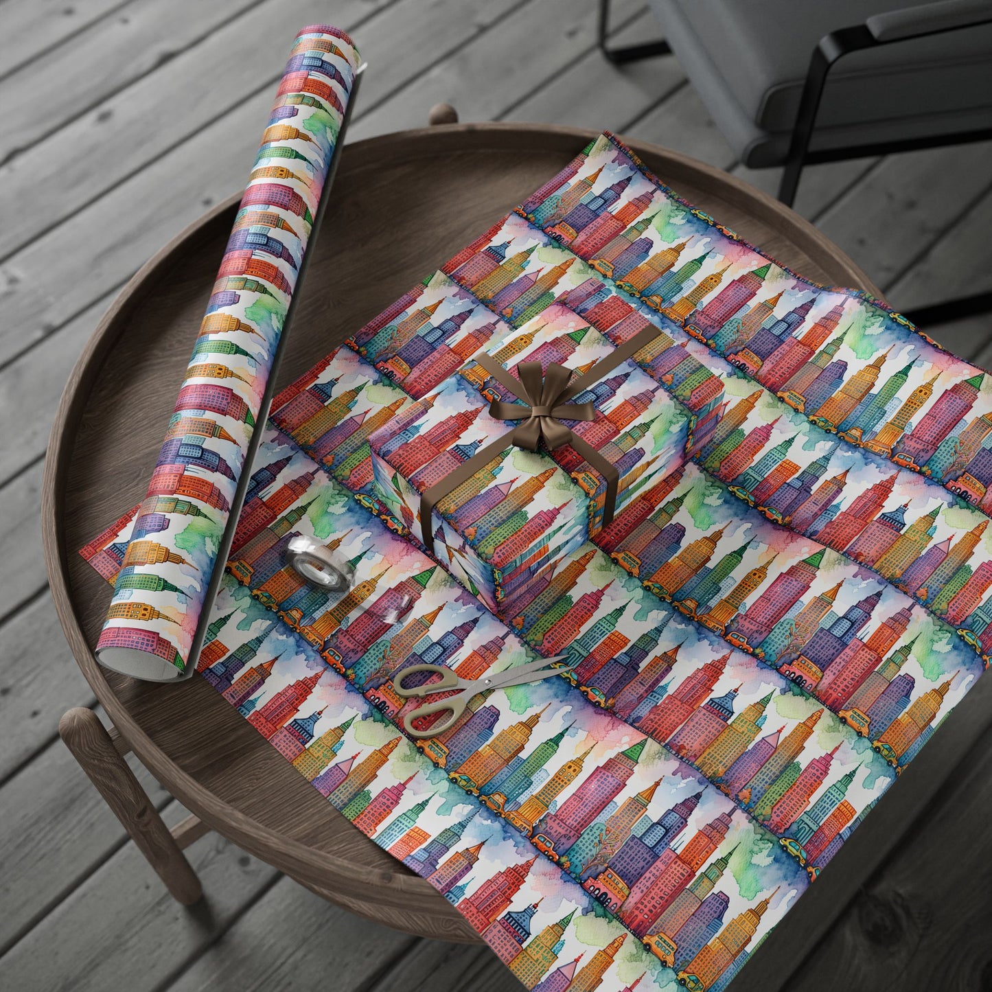 Abstract Cityscape Watercolor Gift Wrap