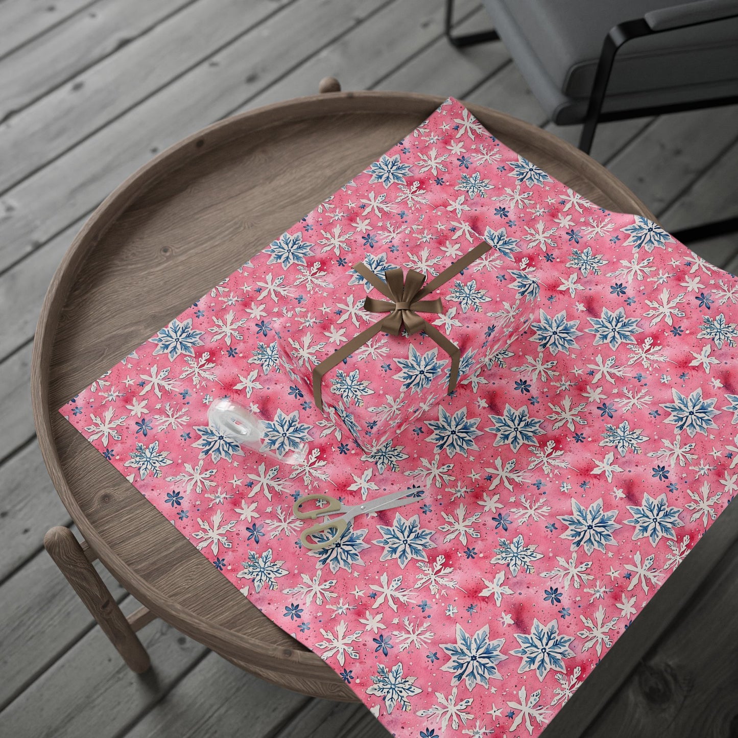 Frosted Flurries & Blush Whirlwinds – Pink Snowflake Wrapping Paper