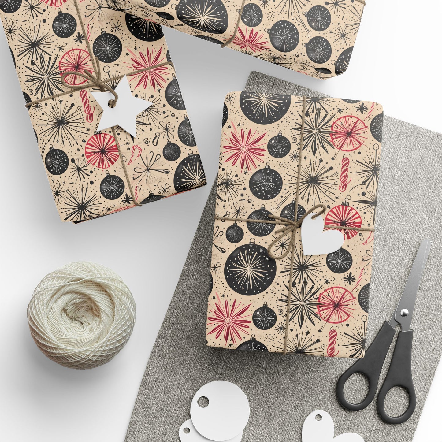 Atomic Tinsel Twist – Mid - Century Ornament Wrapping Paper