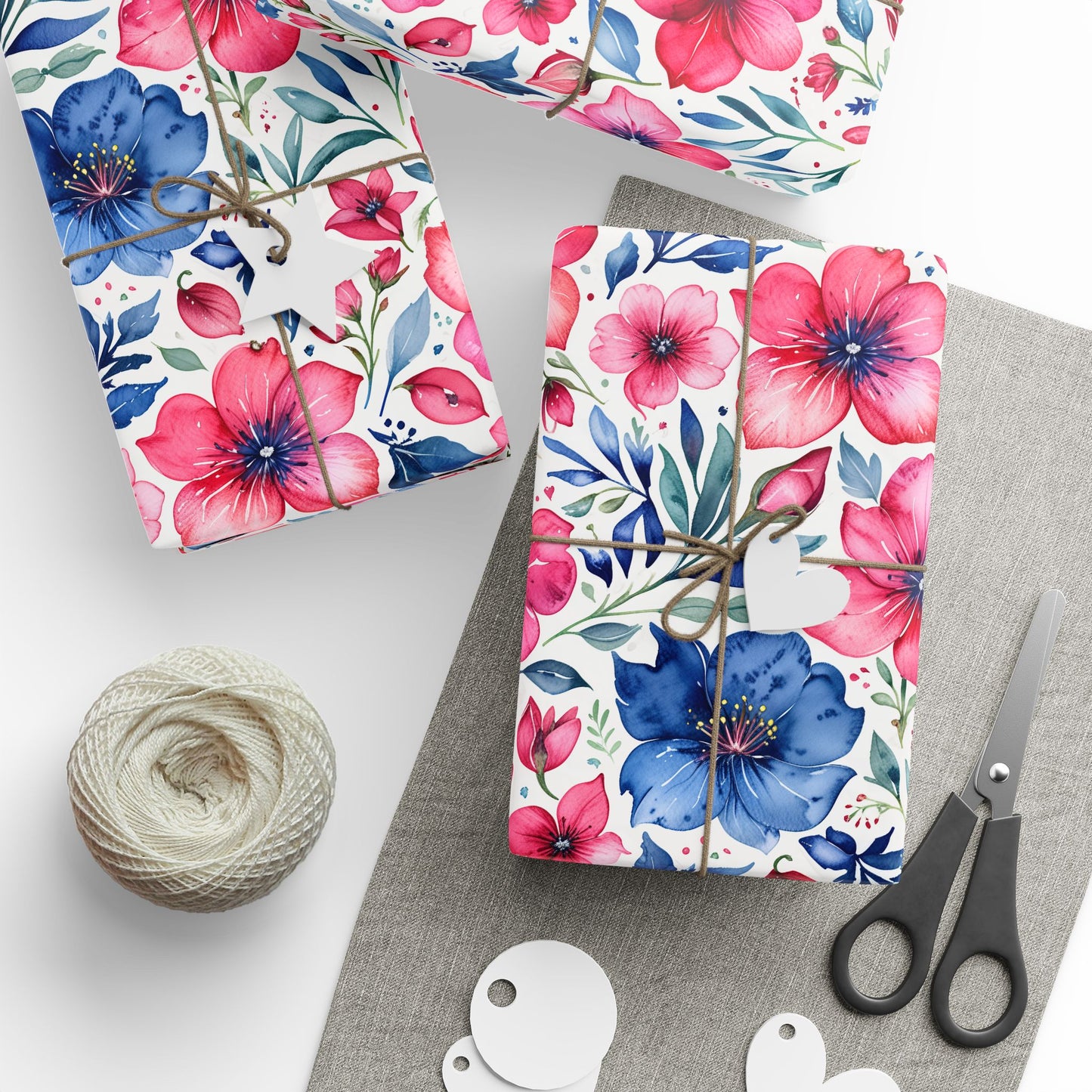 Pink and Blue Watercolor Flowers