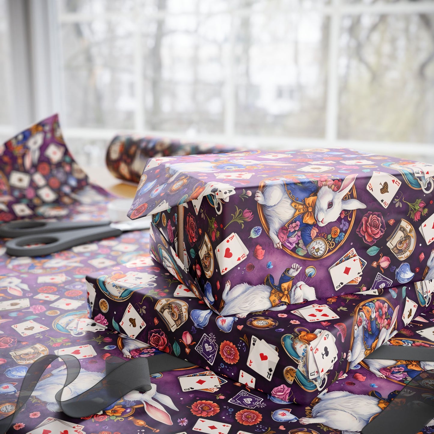 Whimsical Alice in Wonderland Wrapping Paper - Regal Purple
