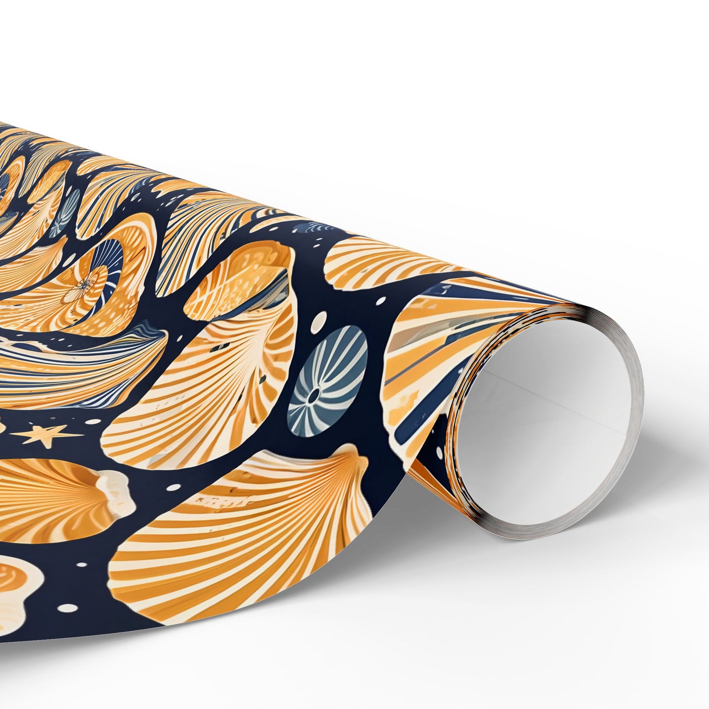 Seashell - Inspired Navy and Yellow Gift Wrap