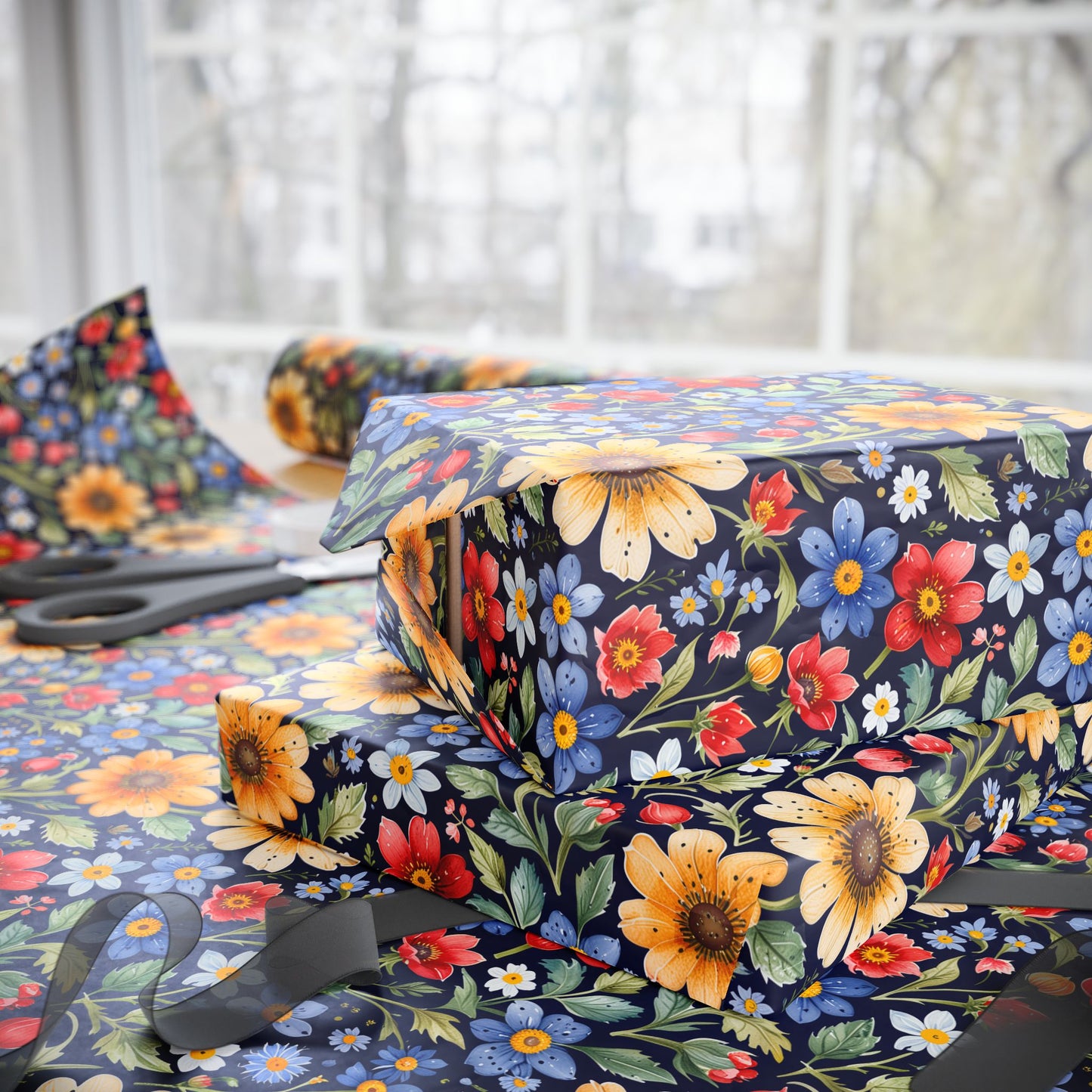 Colorful Floral on Black Background