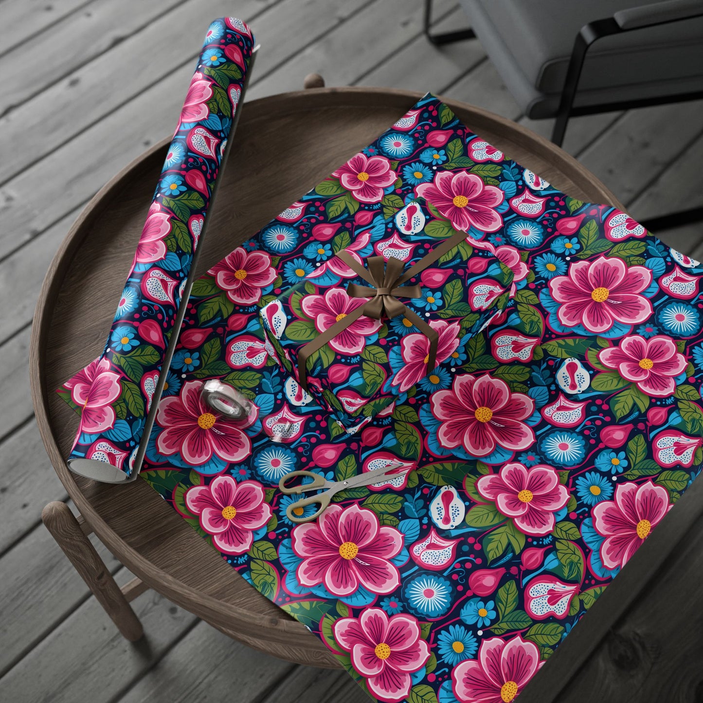 Colorful Pink & Aqua Flower Pattern Gift Wrap