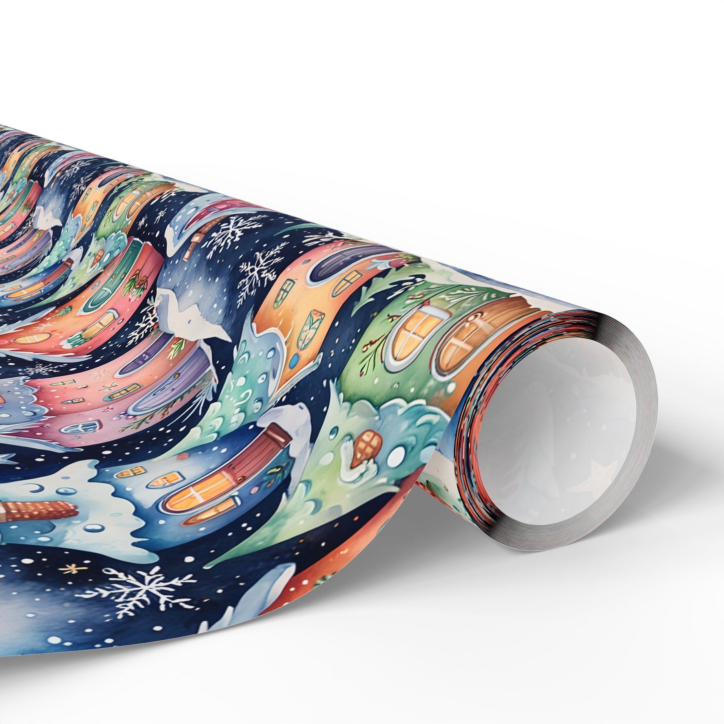 Holiday Wrapping Papers with Sparkling Star, Cute Snowflake, and Christmas Village Design