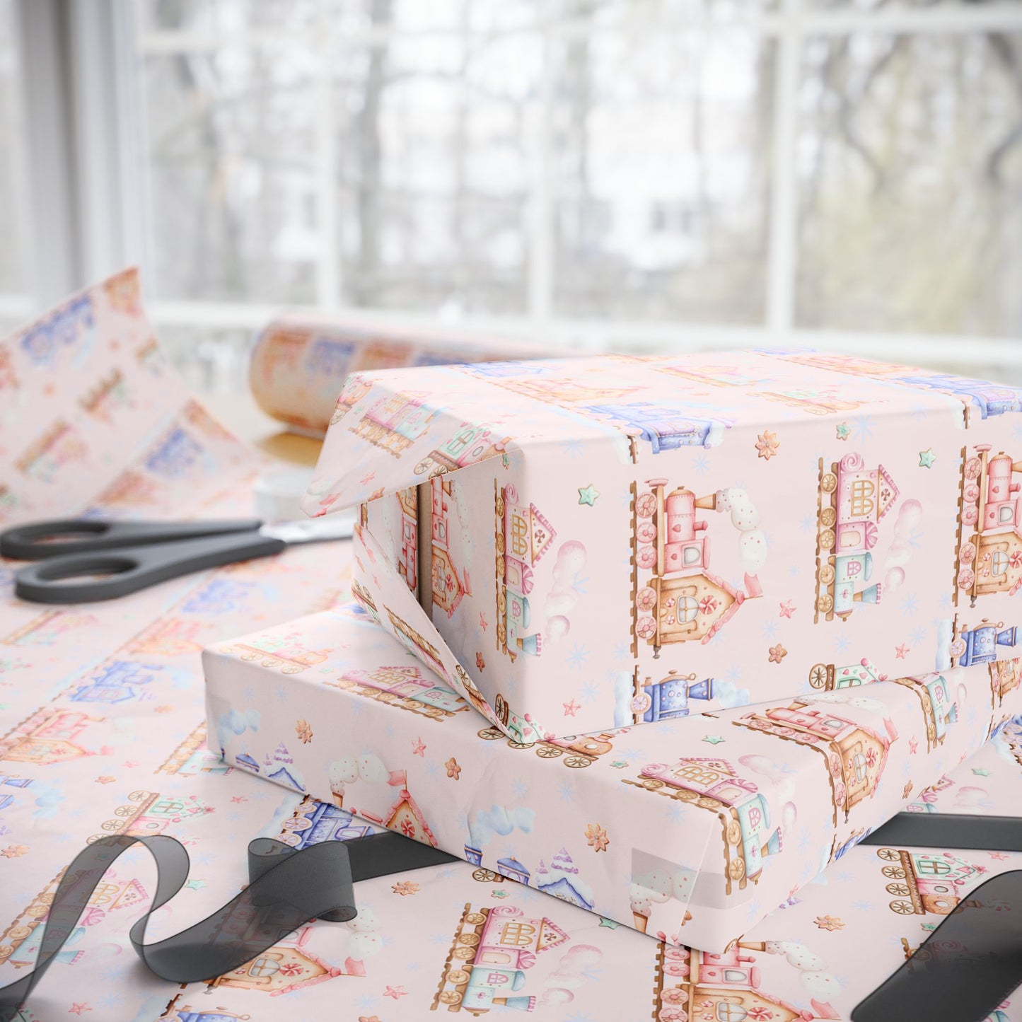 Candy Caboose Express – Gingerbread Train Wrapping Paper