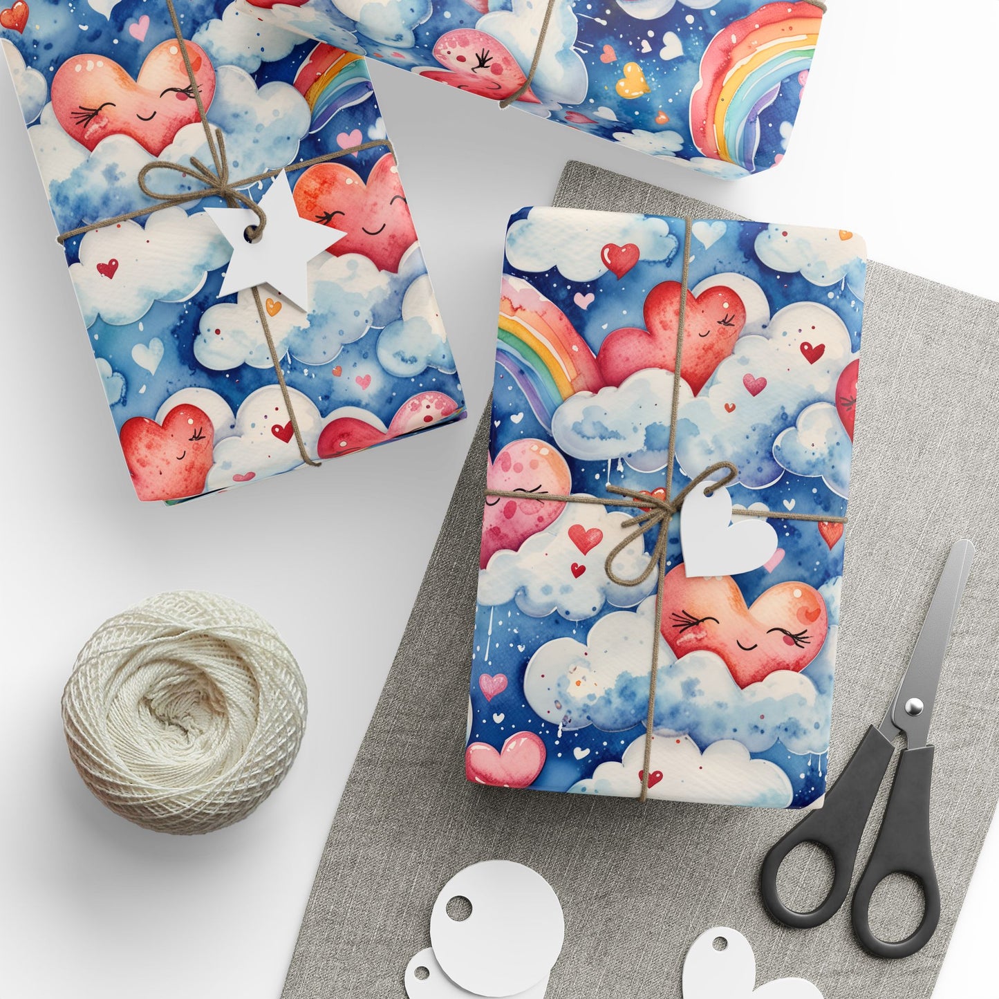 Colorful Heart & Rainbow Wrapping Paper