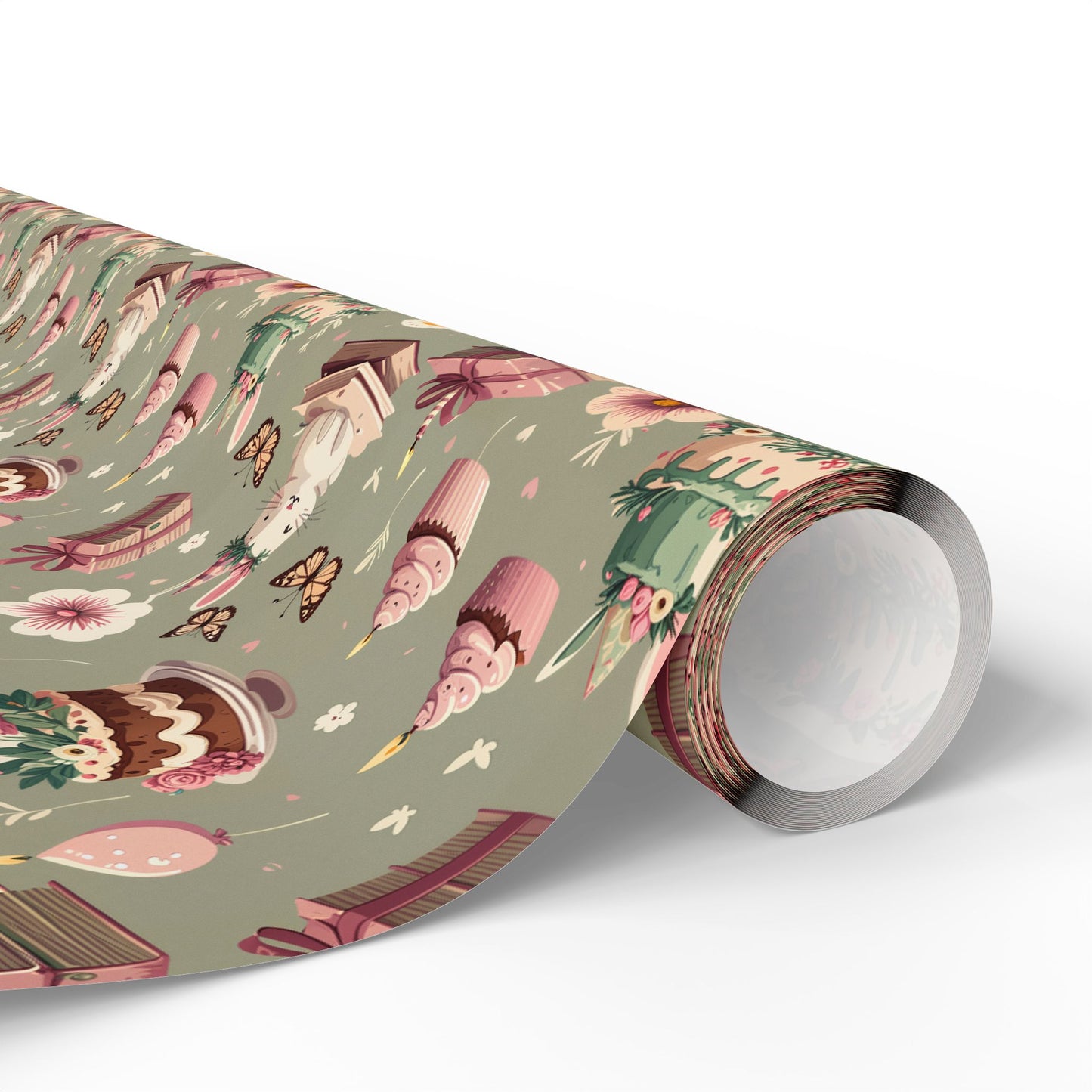 Festive Bunny & Cake Wrapping Paper Roll