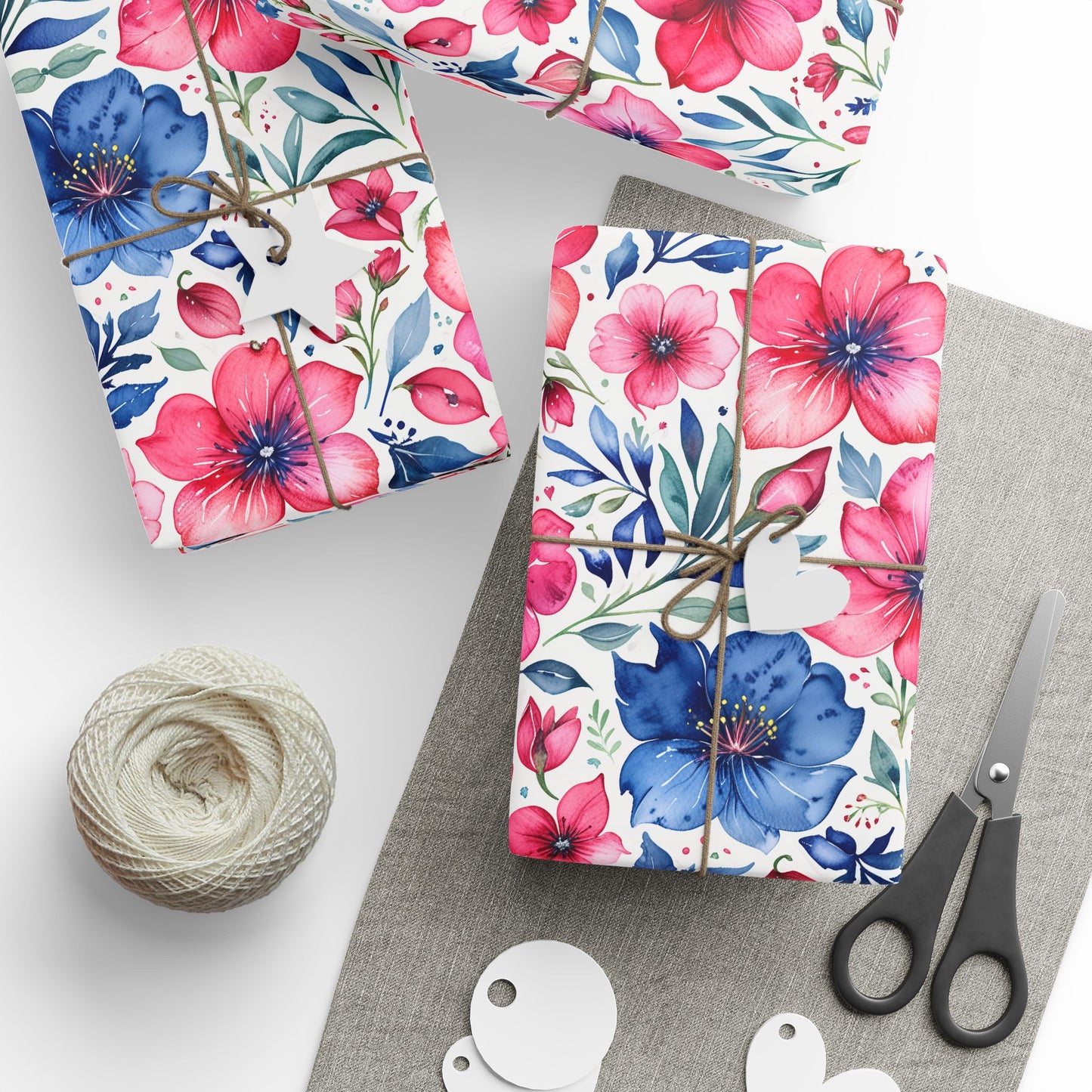Pink and Blue Watercolor Flowers