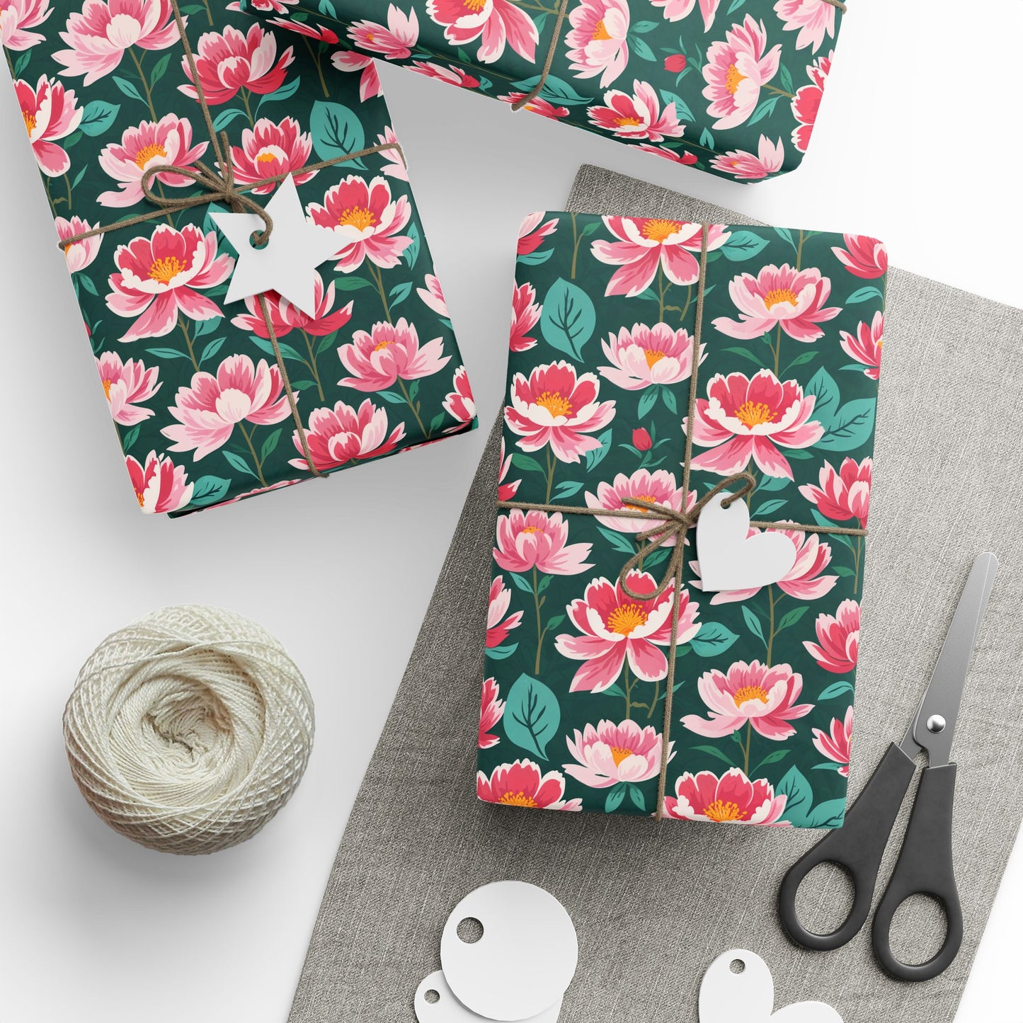 Pink & Green Floral Gift Wrapping Paper