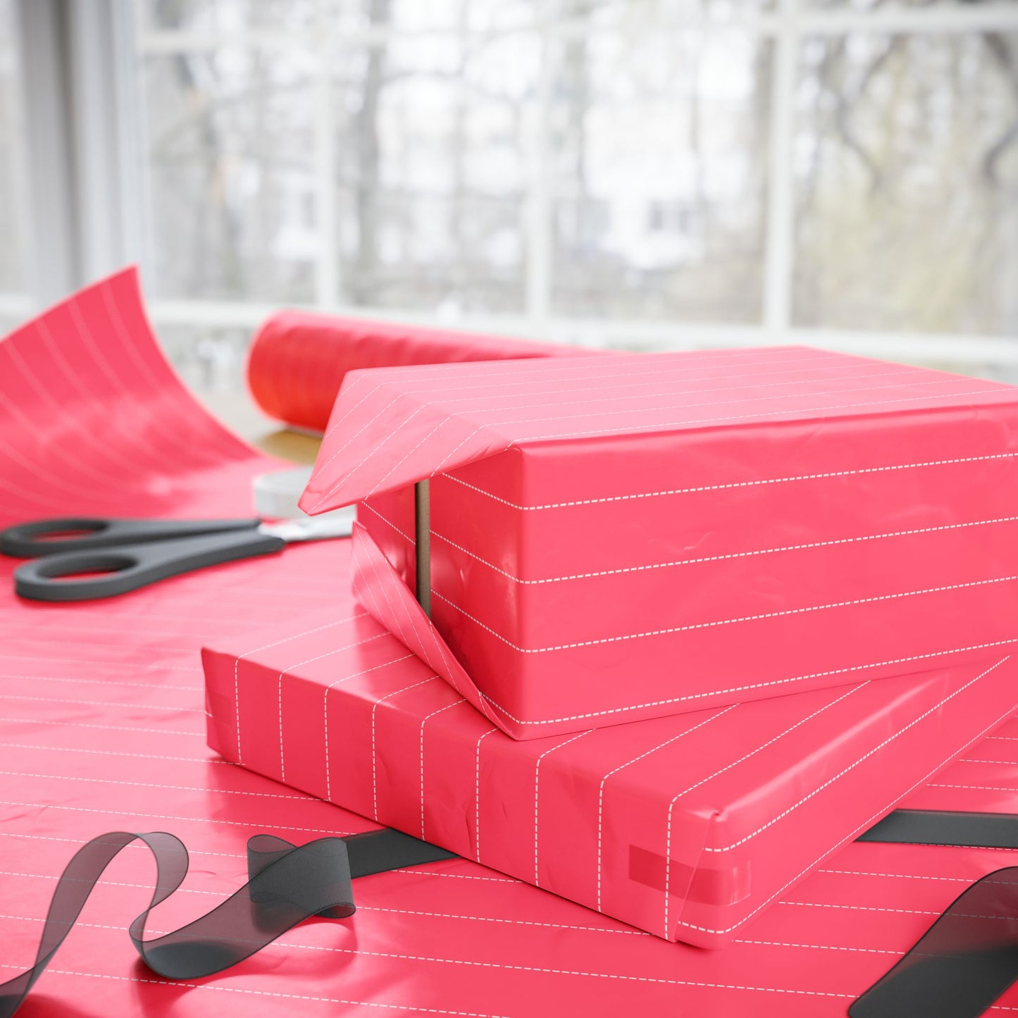 Bright Pink & Cream Striped Wrapping Paper