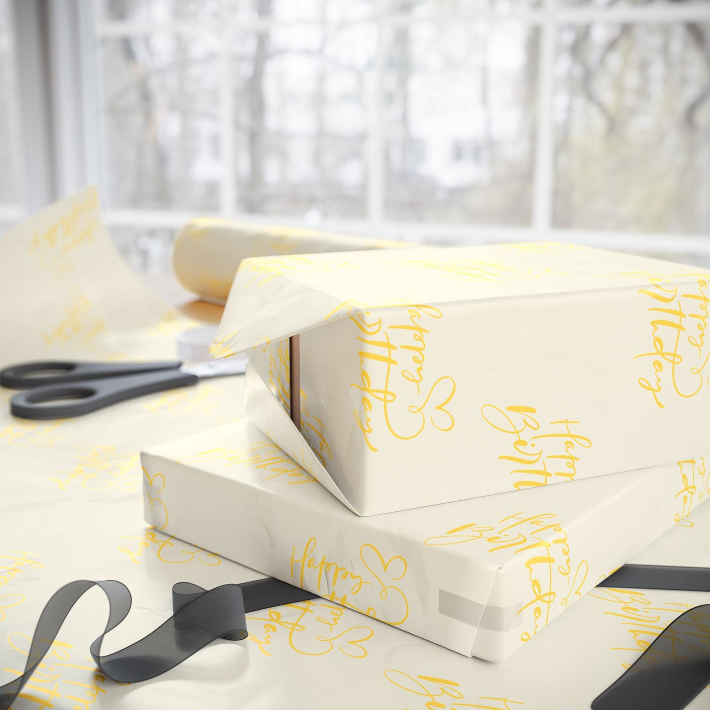 Elegant Yellow Happy Birthday Wrapping Paper