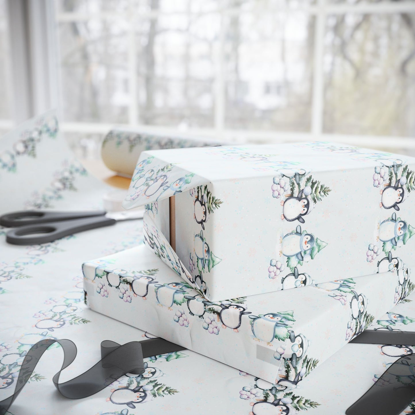 Snowball Shenanigans – Playful Penguin Christmas Wrapping Paper