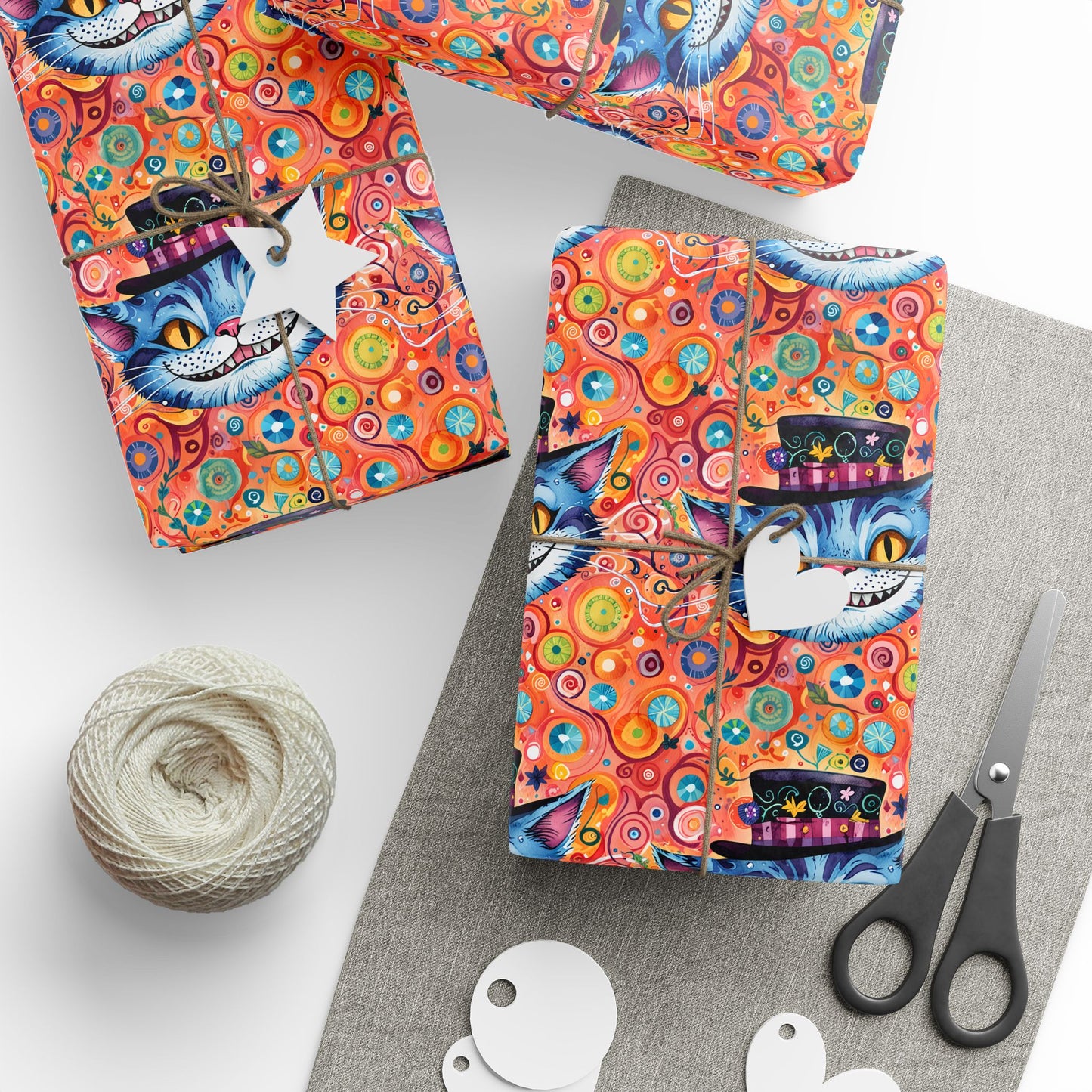 Vibrant Orange Cheshire Cat Gift Wrapping Paper