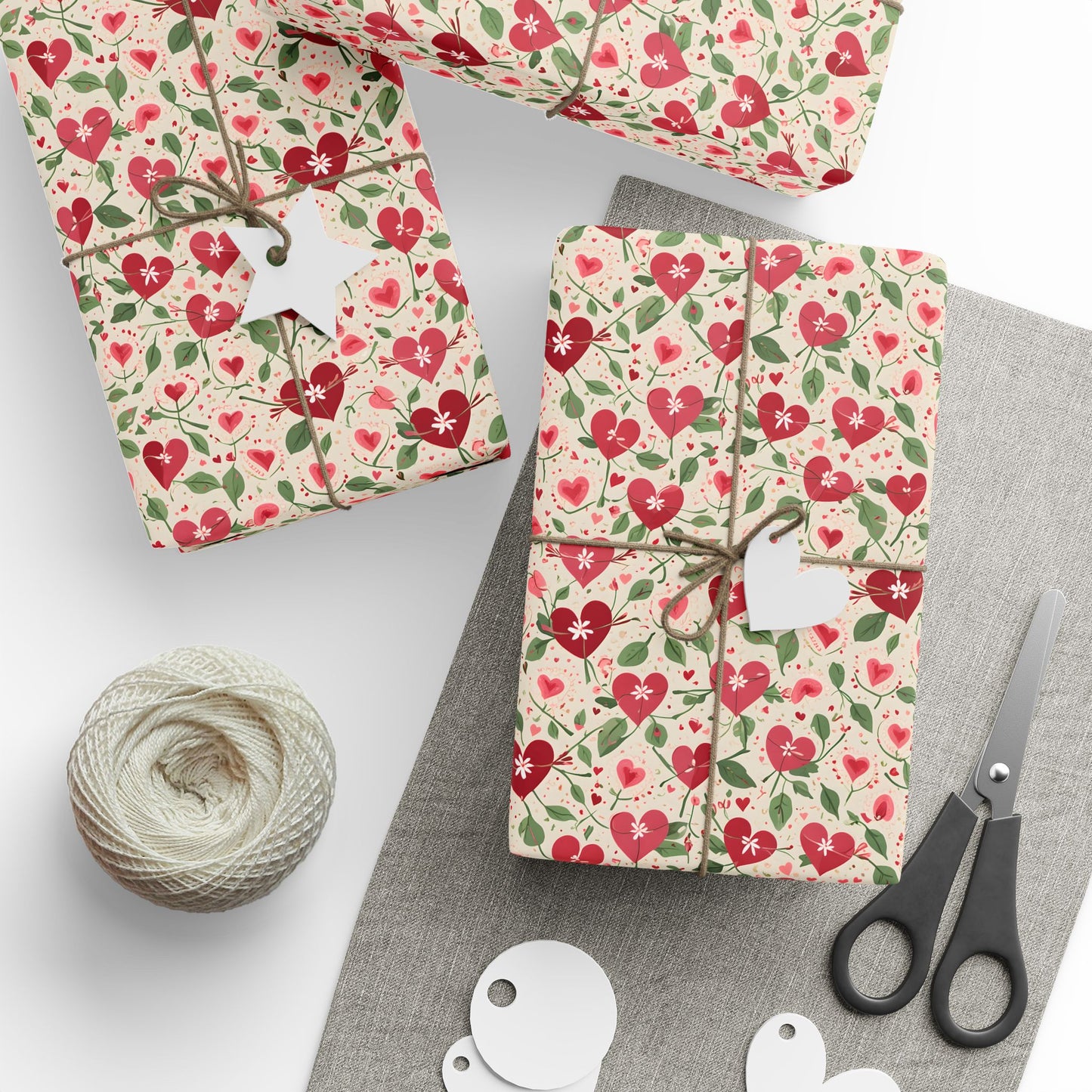 Orange Floral & Heart Wrapping Paper