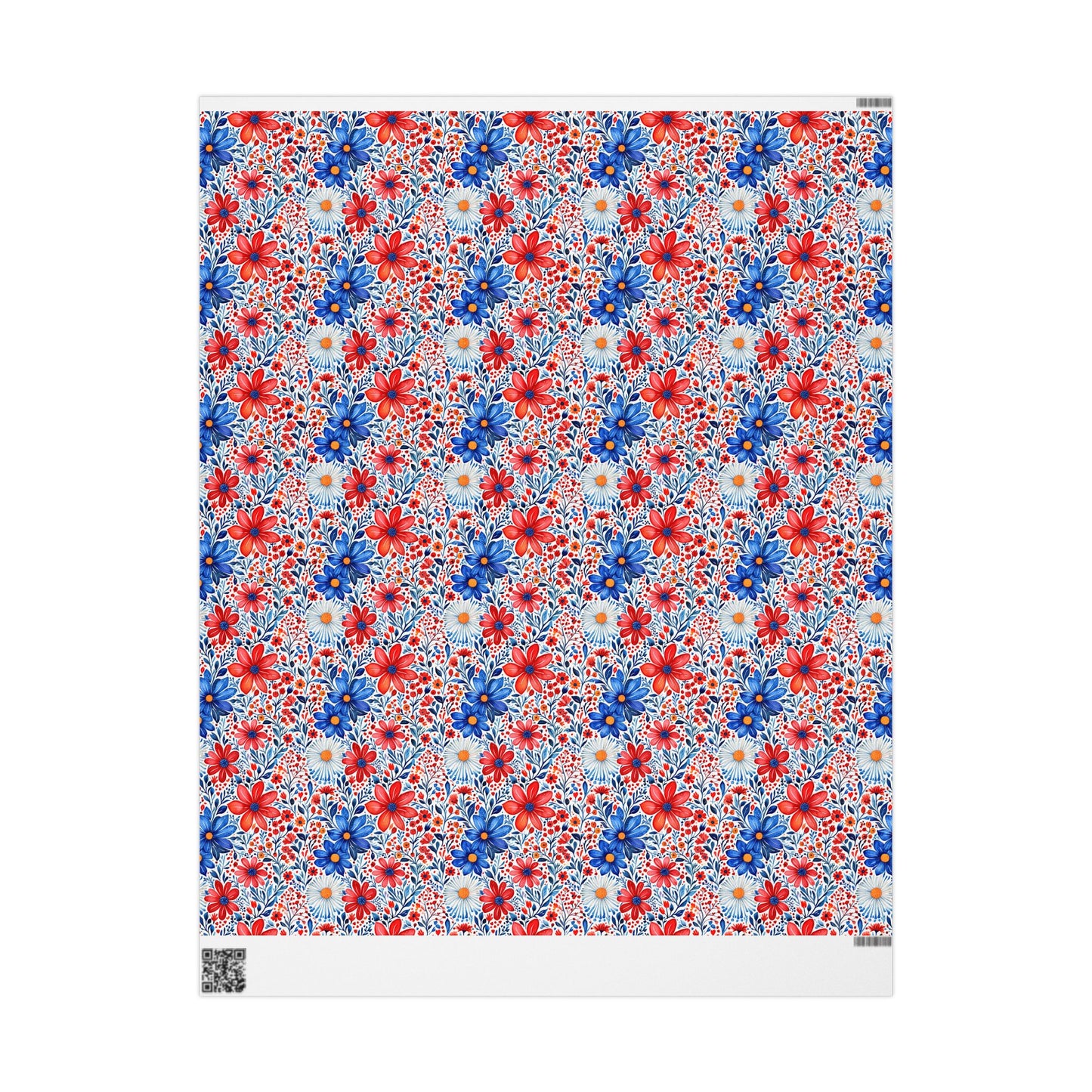Red, White and Blue Floral Wrapping Paper
