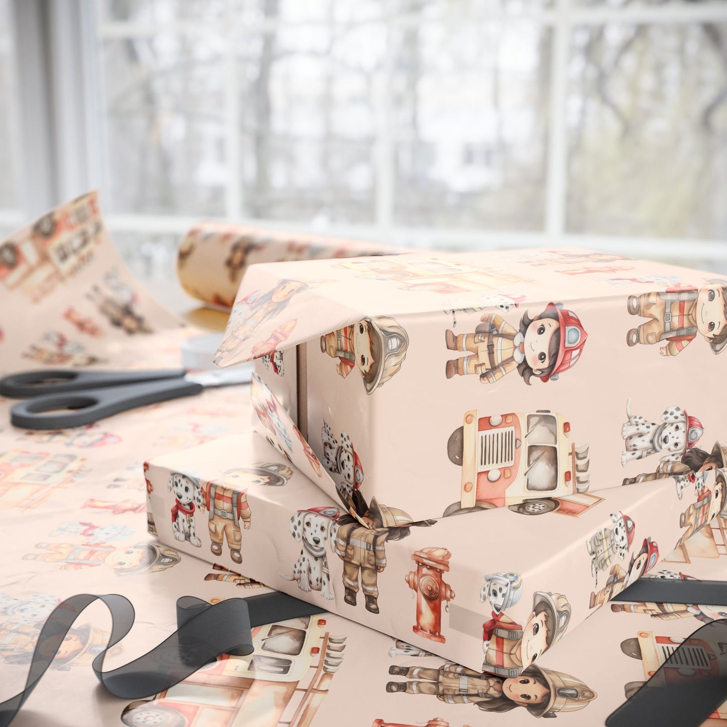 Orange Firefighter Wrapping Paper