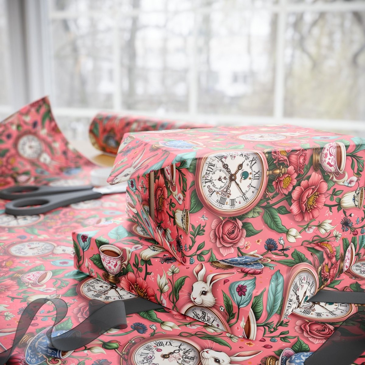 Tea Time Tumbles – Wonderland Clock & Cup Wrapping Paper