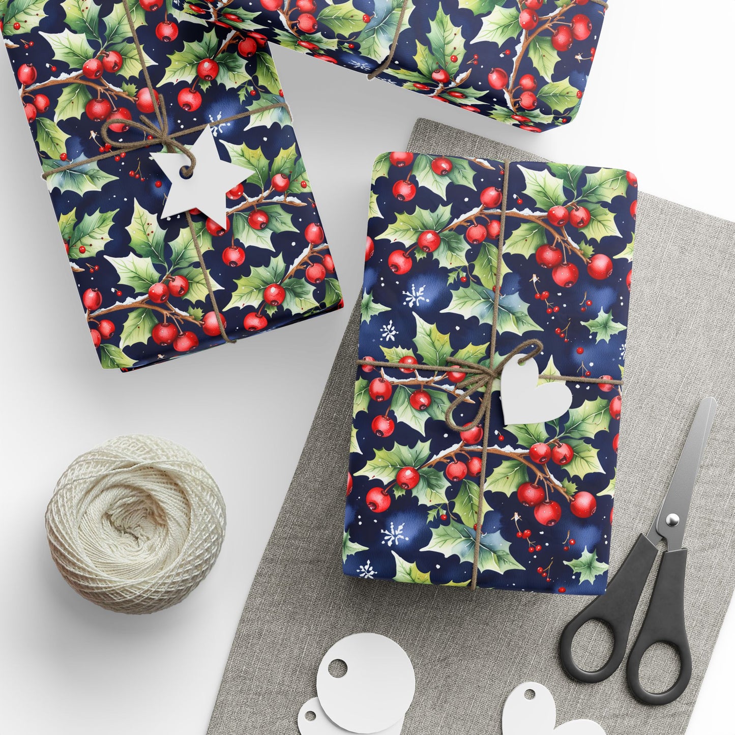 Holly Jolly Luxe – Navy & Berry Botanical Wrapping Paper