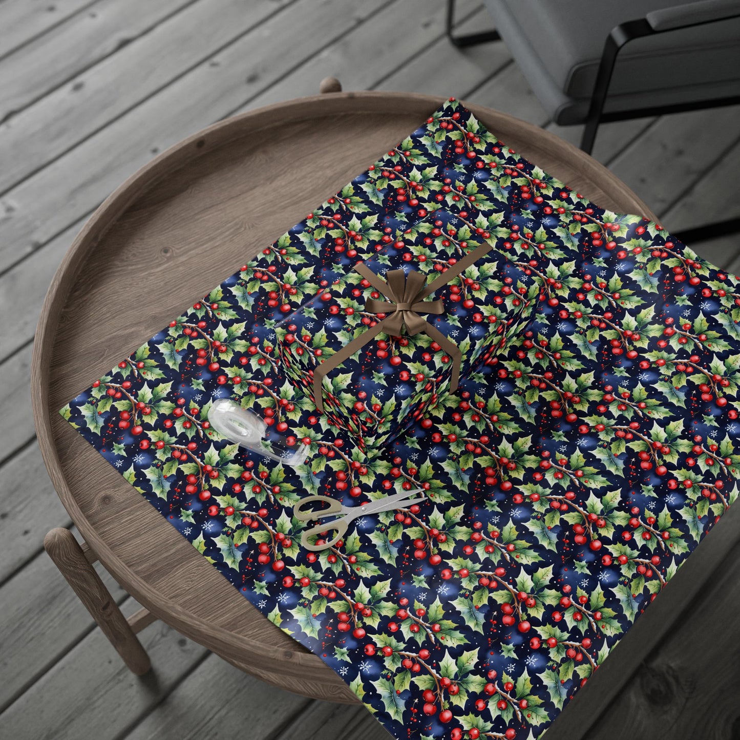 Holly Jolly Luxe – Navy & Berry Botanical Wrapping Paper
