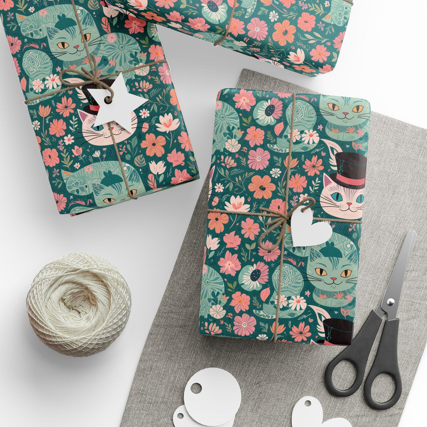 Cute Floral Cheshire Cat Wrapping Paper