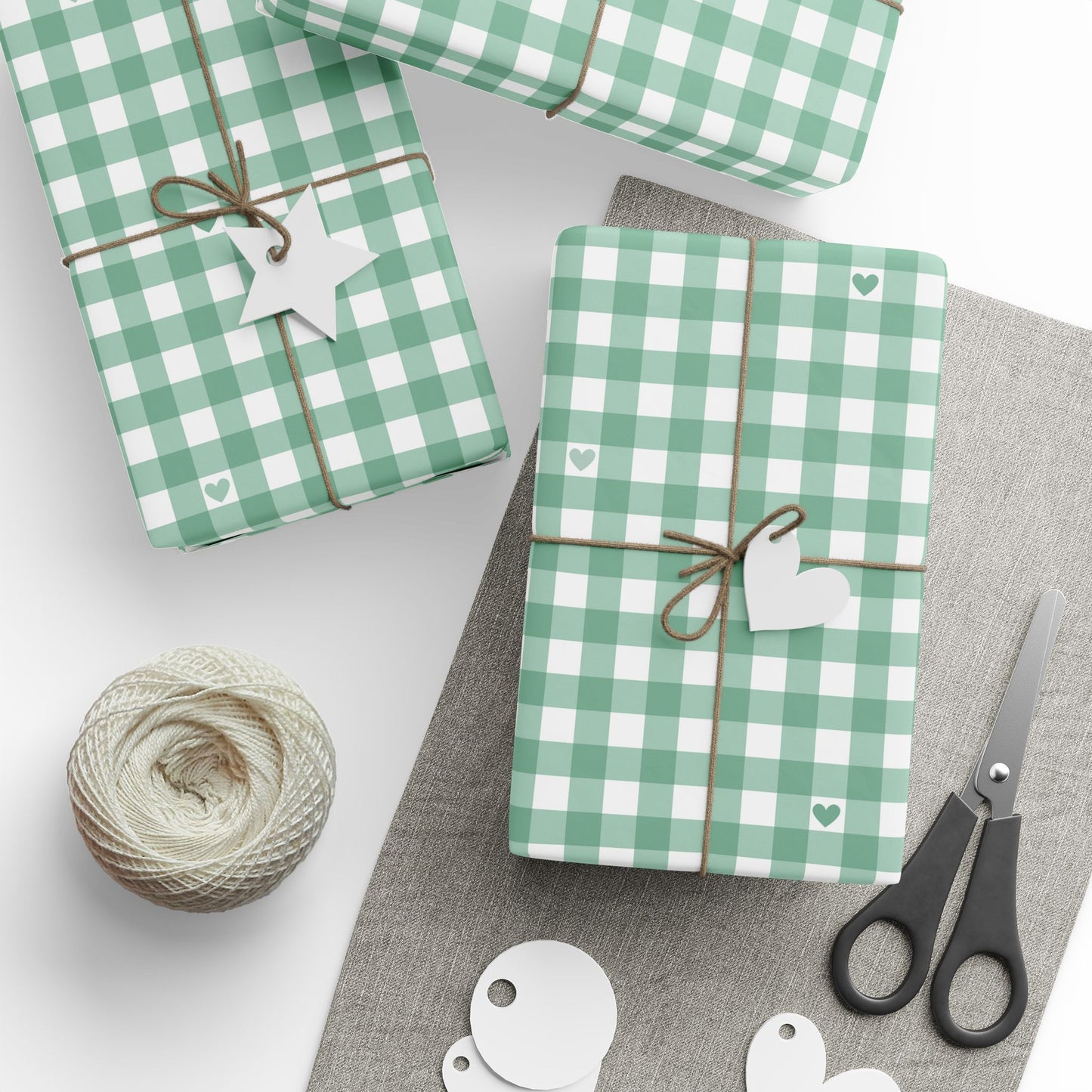 Gingham Green with Small Hearts Wrapping Papers
