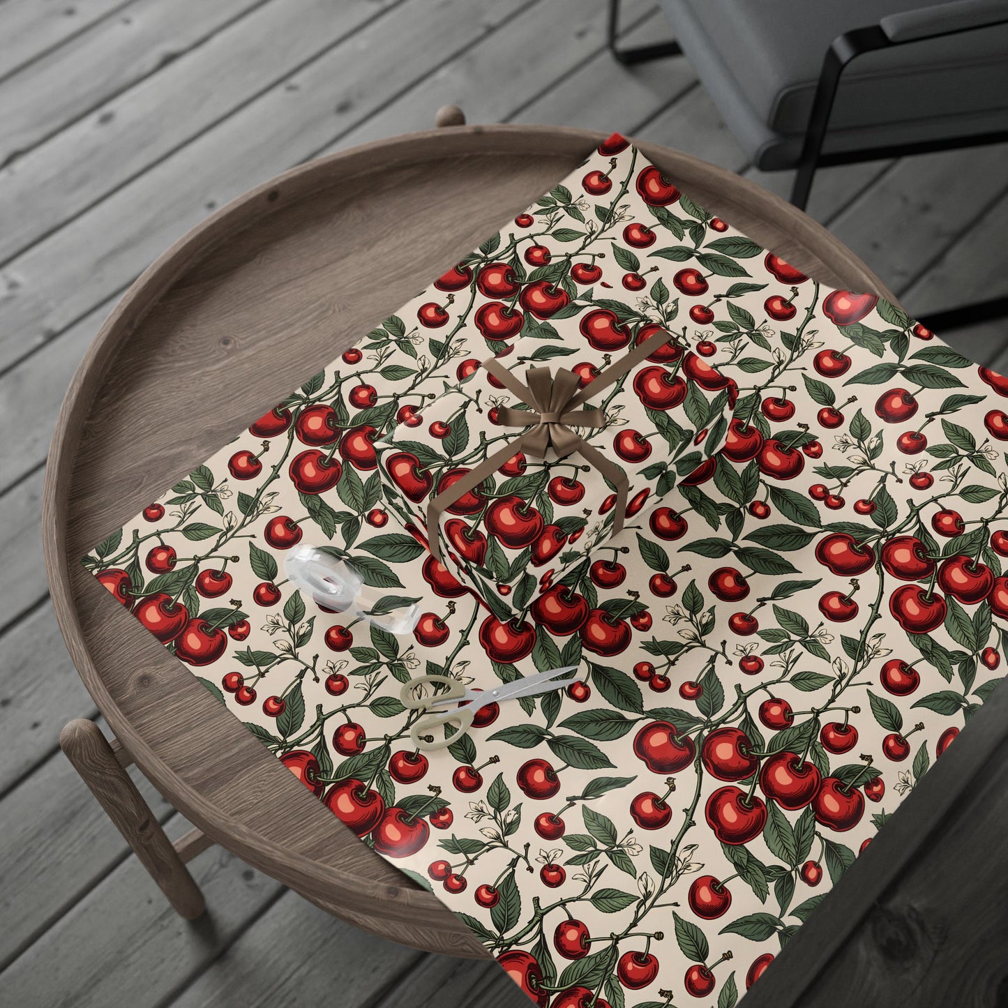 Elegant Cream Background with Cherry Delight Wrapping Paper