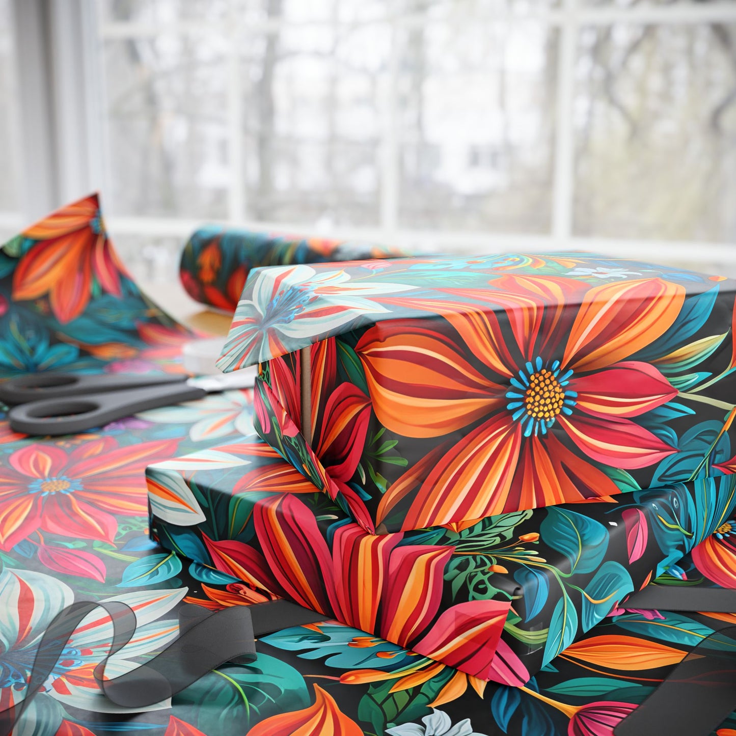 Botanical Bright Floral Design Gift Wrap for Birthdays