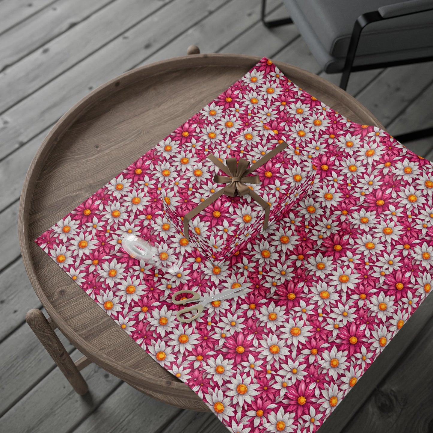 Pink & White Daisy Floral Gift Wrap Paper