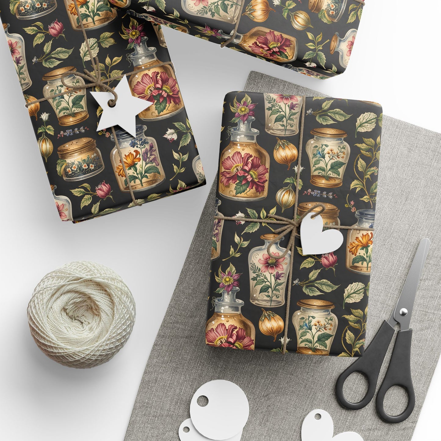 Wrapping Papers - Chic Apothecary Floral Vintage Glass Jar Pattern