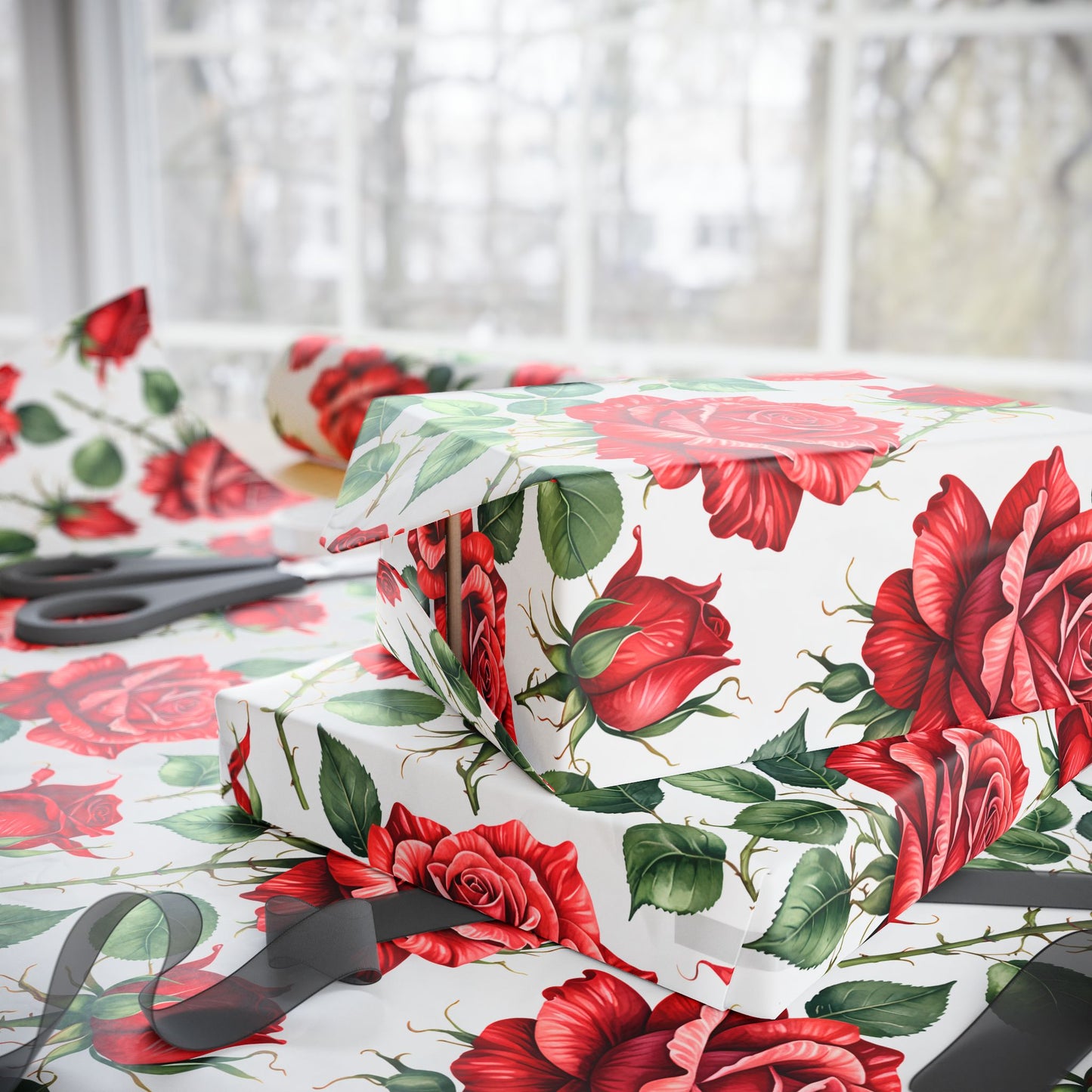 Chic Red Rose Wrapping Paper Roll