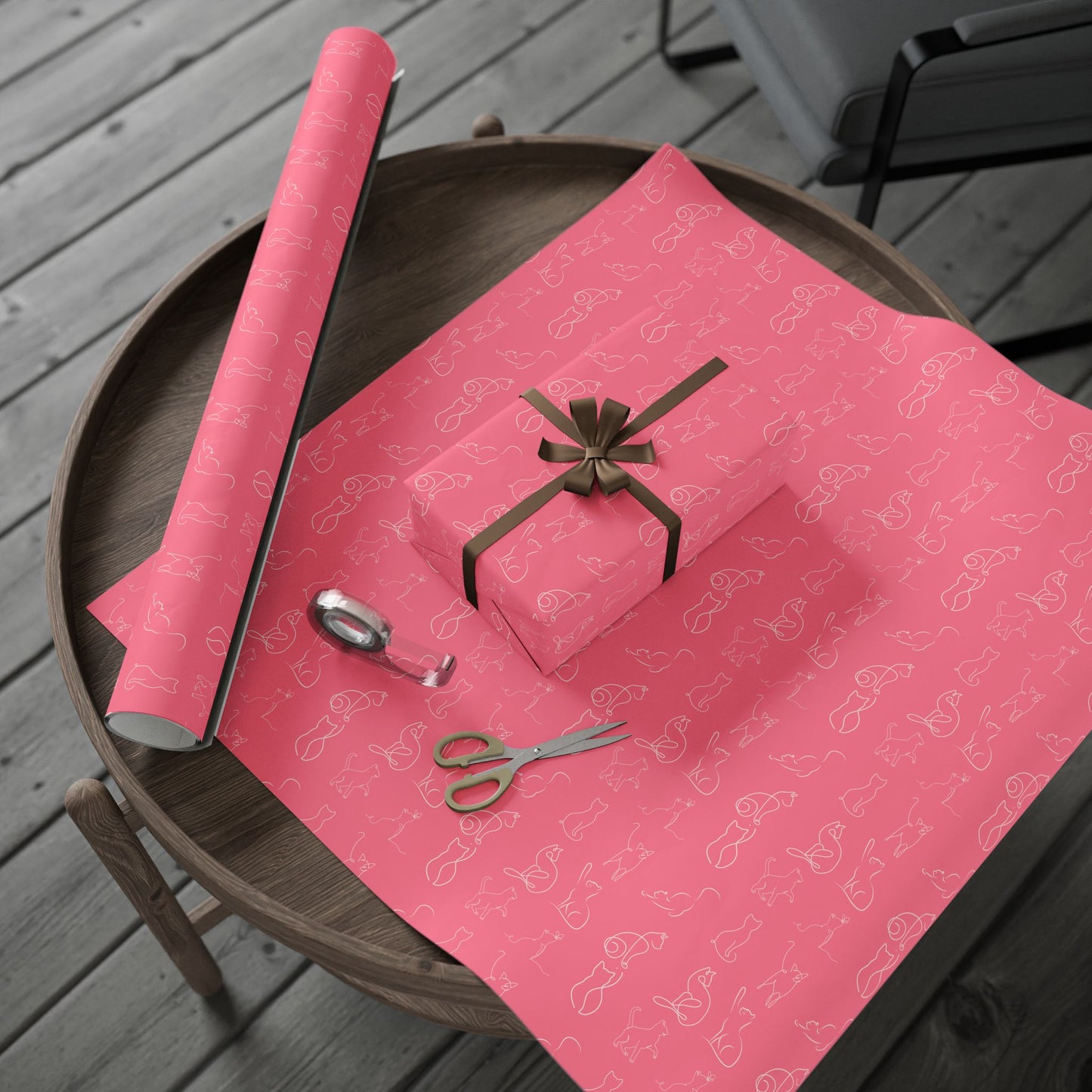 Whimsical Pink Cat Wrapping Paper