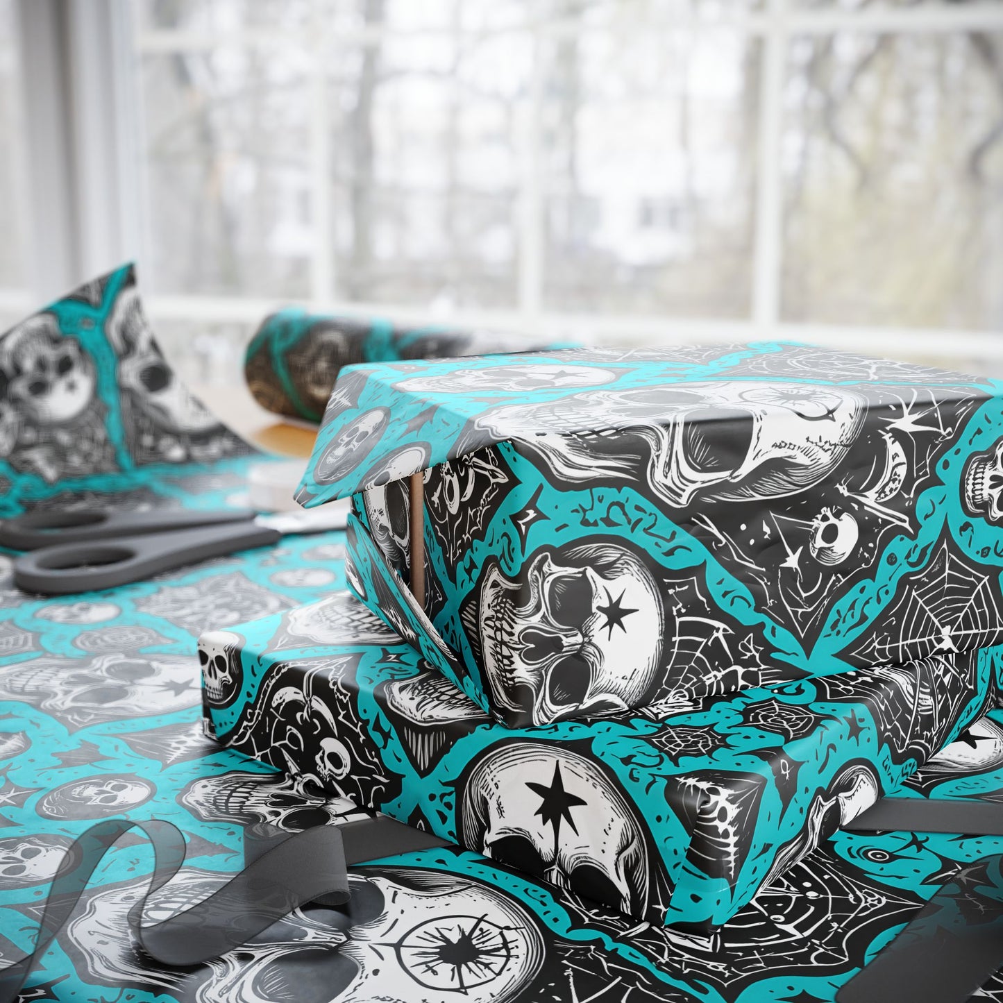 Blue Gothic Skull Wrapping Paper