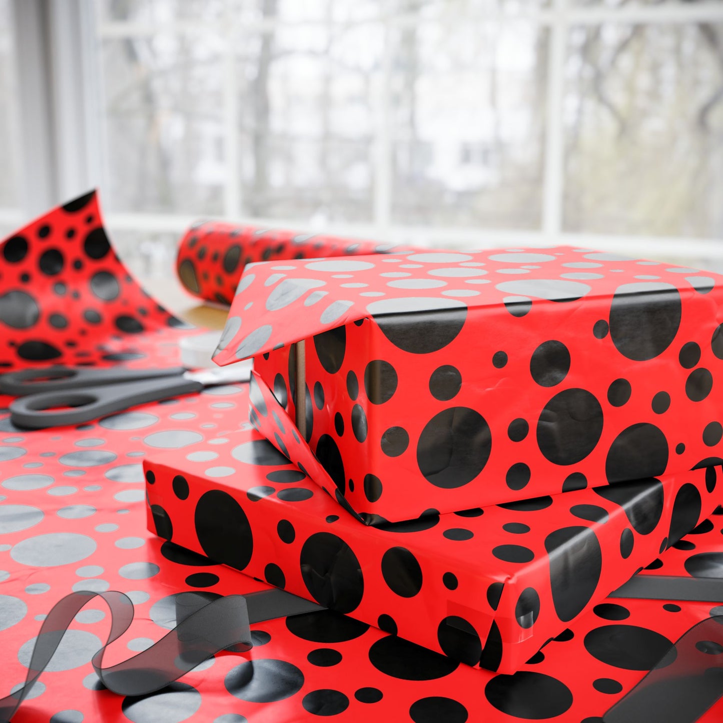 Dot Drama – Retro Red & Black Polka Dot Wrapping Paper